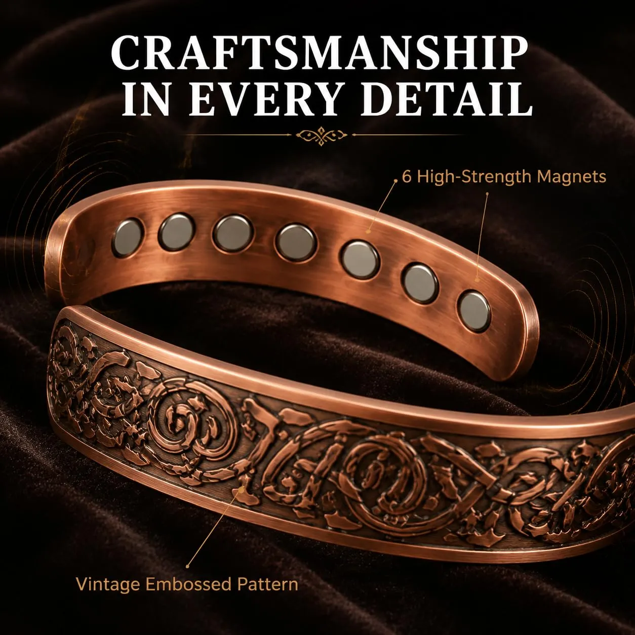 CBMZHF Braccialetto in puro rame massiccio al 100%, anello regolabile, bracciale in rame per uomini e donne, braccialetto magnetico in rame, braccialetto in rame, regalo per amante, padre - immagine 3