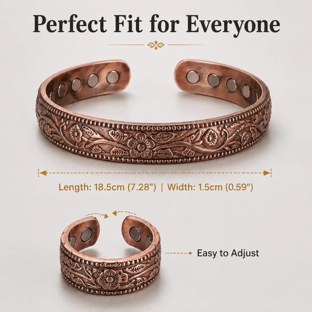 CBMZHF Braccialetto in puro rame massiccio al 100%, anello regolabile, bracciale in rame per uomini e donne, braccialetto magnetico in rame, braccialetto in rame, regalo per amante, padre - immagine 2