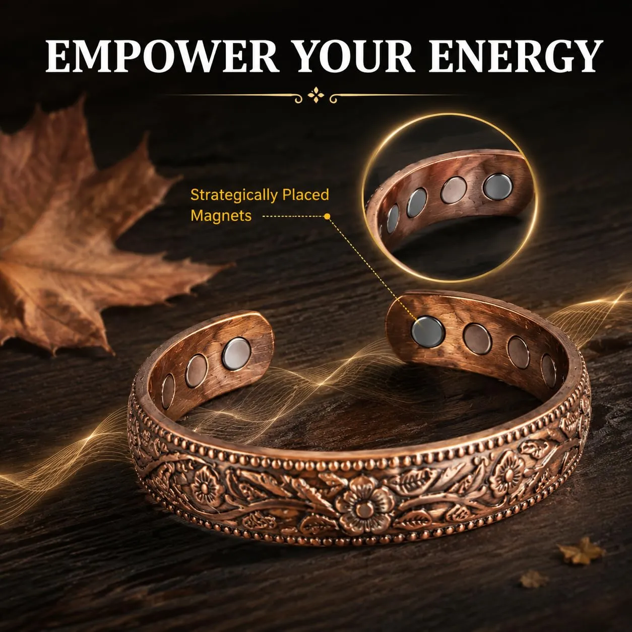 CBMZHF Braccialetto in puro rame massiccio al 100%, anello regolabile, bracciale in rame per uomini e donne, braccialetto magnetico in rame, braccialetto in rame, regalo per amante, padre - immagine 3
