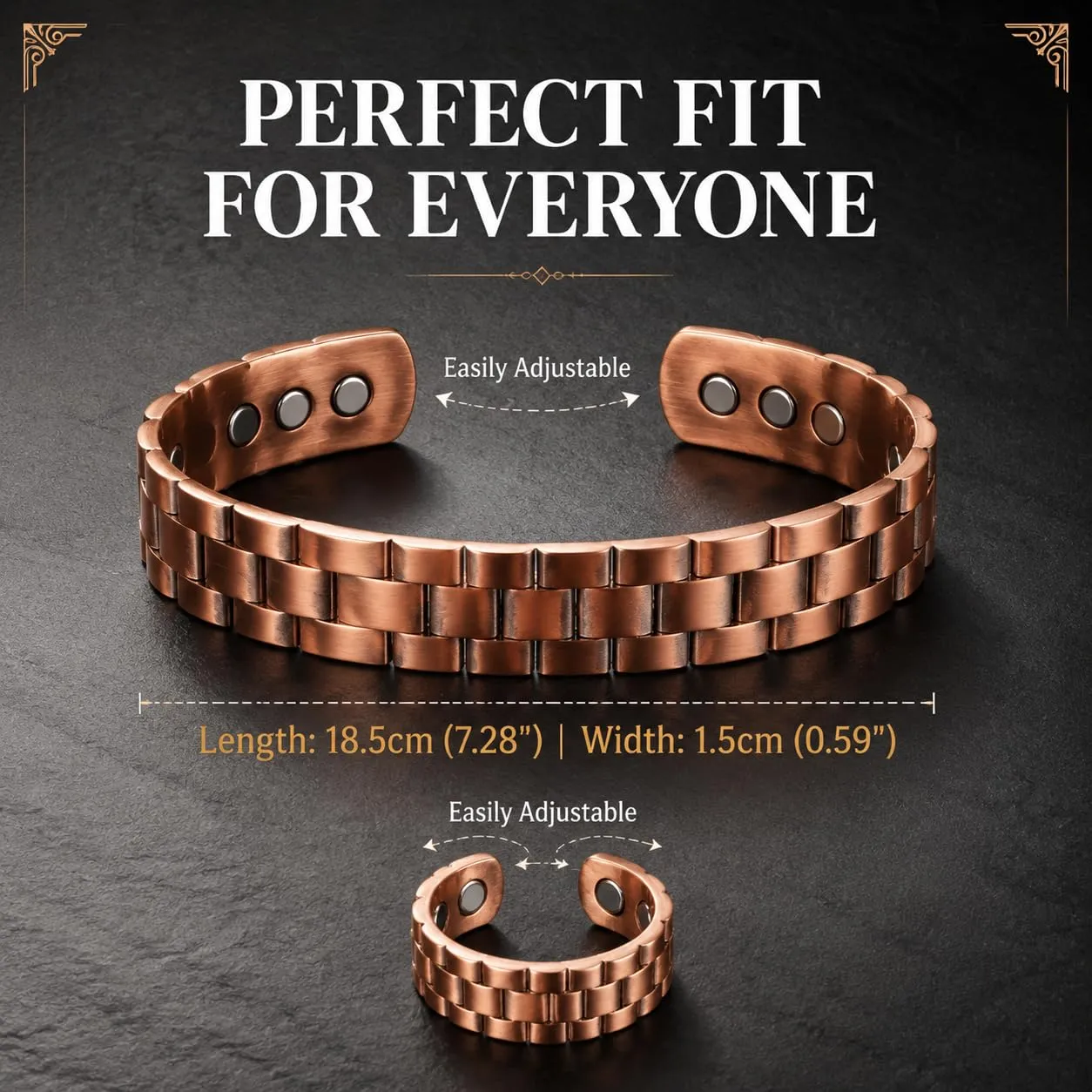 CBMZHF Braccialetto in puro rame massiccio al 100%, anello regolabile, bracciale in rame per uomini e donne, braccialetto in rame puro, braccialetto magnetico in rame, bracciale rigido in rame - immagine 2