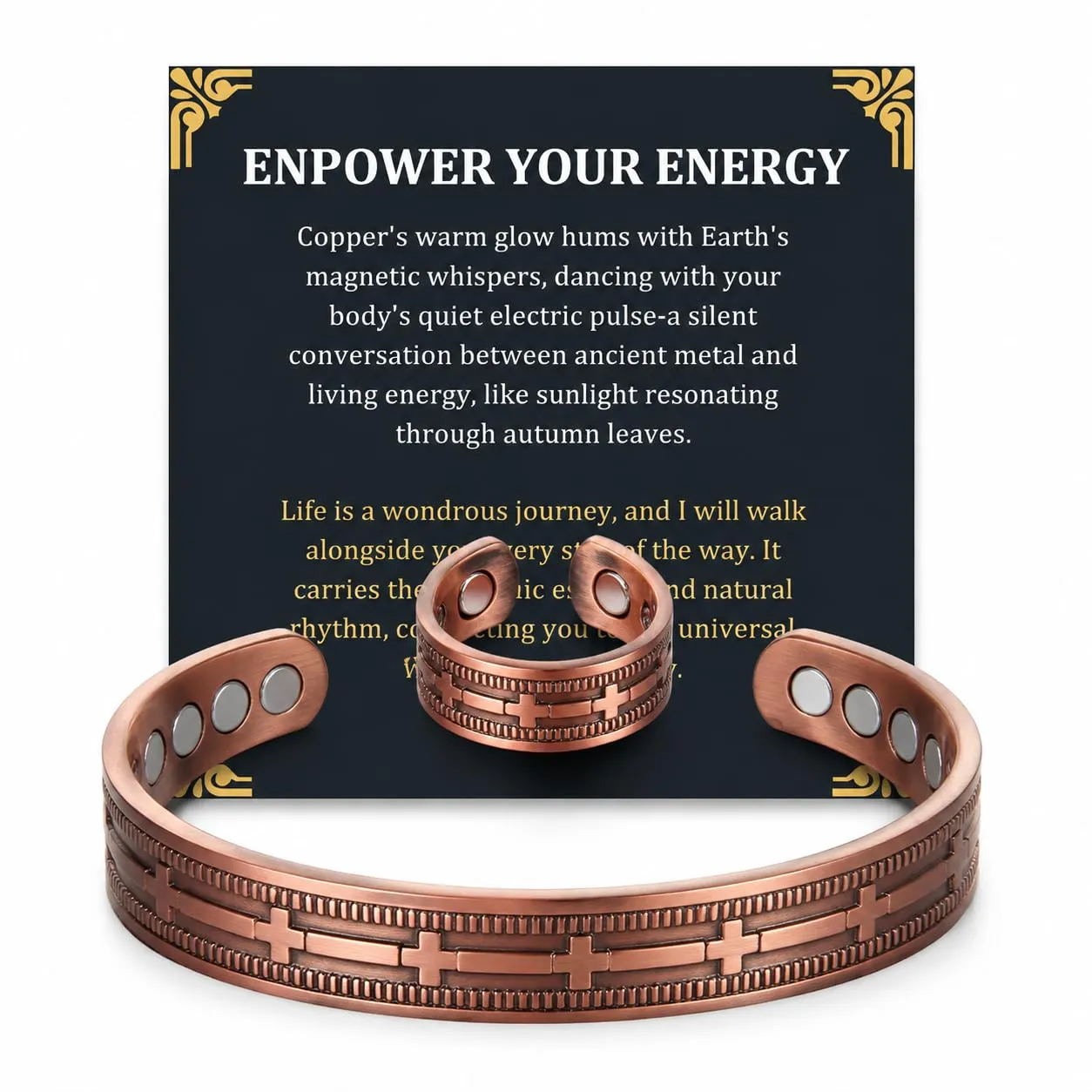 CBMZHF Bracciale in rame massiccio 100% puro | Bracciale regolabile in rame per uomo e donna | Bracciale in rame puro | Bracciale magnetico in rame | Regalo per amante, padre, compleanno, Rame - immagine 1