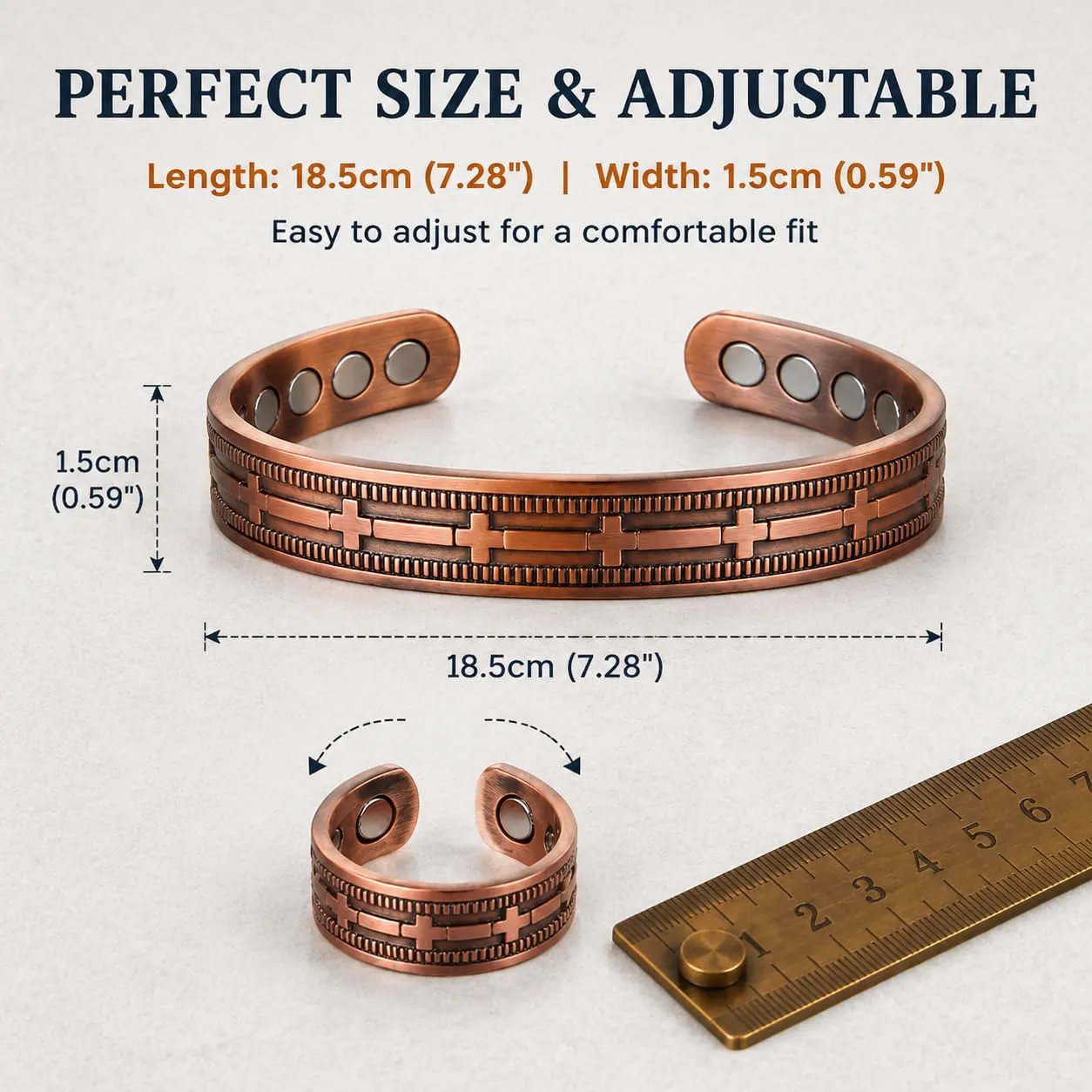CBMZHF Bracciale in rame massiccio 100% puro | Bracciale regolabile in rame per uomo e donna | Bracciale in rame puro | Bracciale magnetico in rame | Regalo per amante, padre, compleanno, Rame - immagine 2