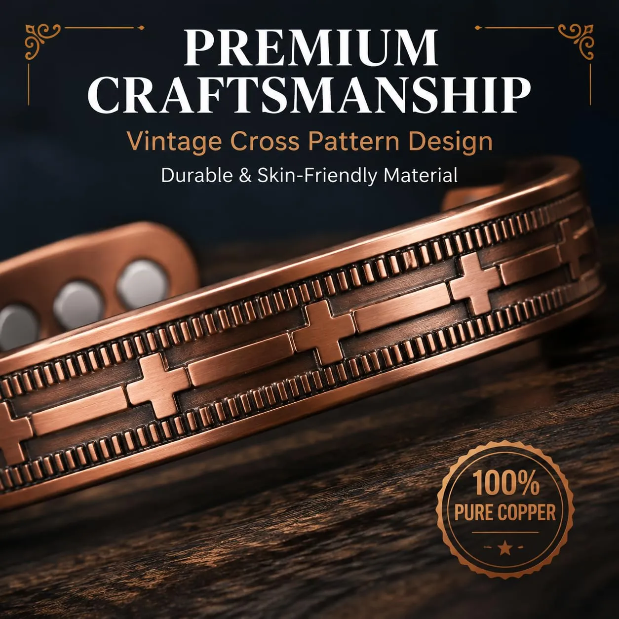 CBMZHF Bracciale in rame massiccio 100% puro | Bracciale regolabile in rame per uomo e donna | Bracciale in rame puro | Bracciale magnetico in rame | Regalo per amante, padre, compleanno, Rame - immagine 4