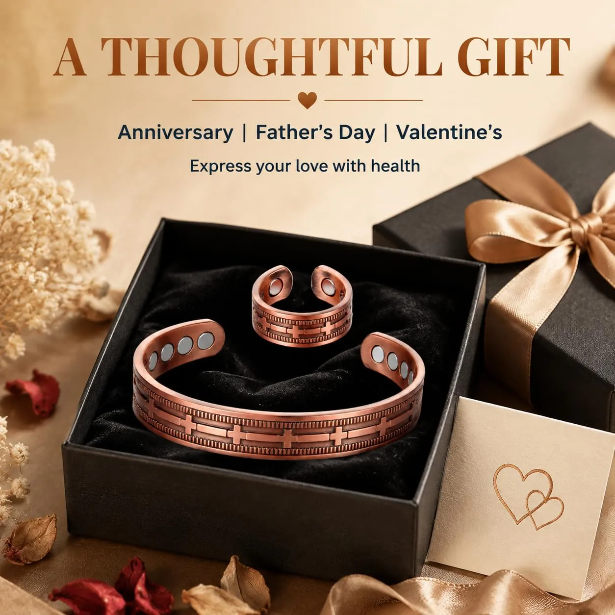CBMZHF Bracciale in rame massiccio 100% puro | Bracciale regolabile in rame per uomo e donna | Bracciale in rame puro | Bracciale magnetico in rame | Regalo per amante, padre, compleanno, Rame - immagine 7
