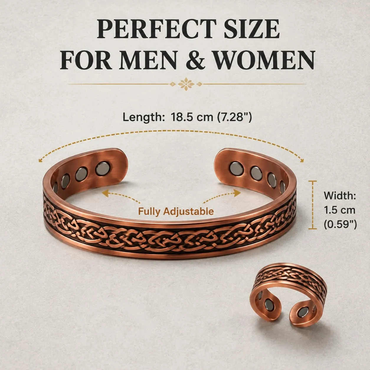 CBMZHF Braccialetto in puro rame massiccio al 100%, anello regolabile, bracciale in rame per uomini e donne, braccialetto magnetico in rame, braccialetto in rame, regalo per amante, padre - immagine 2