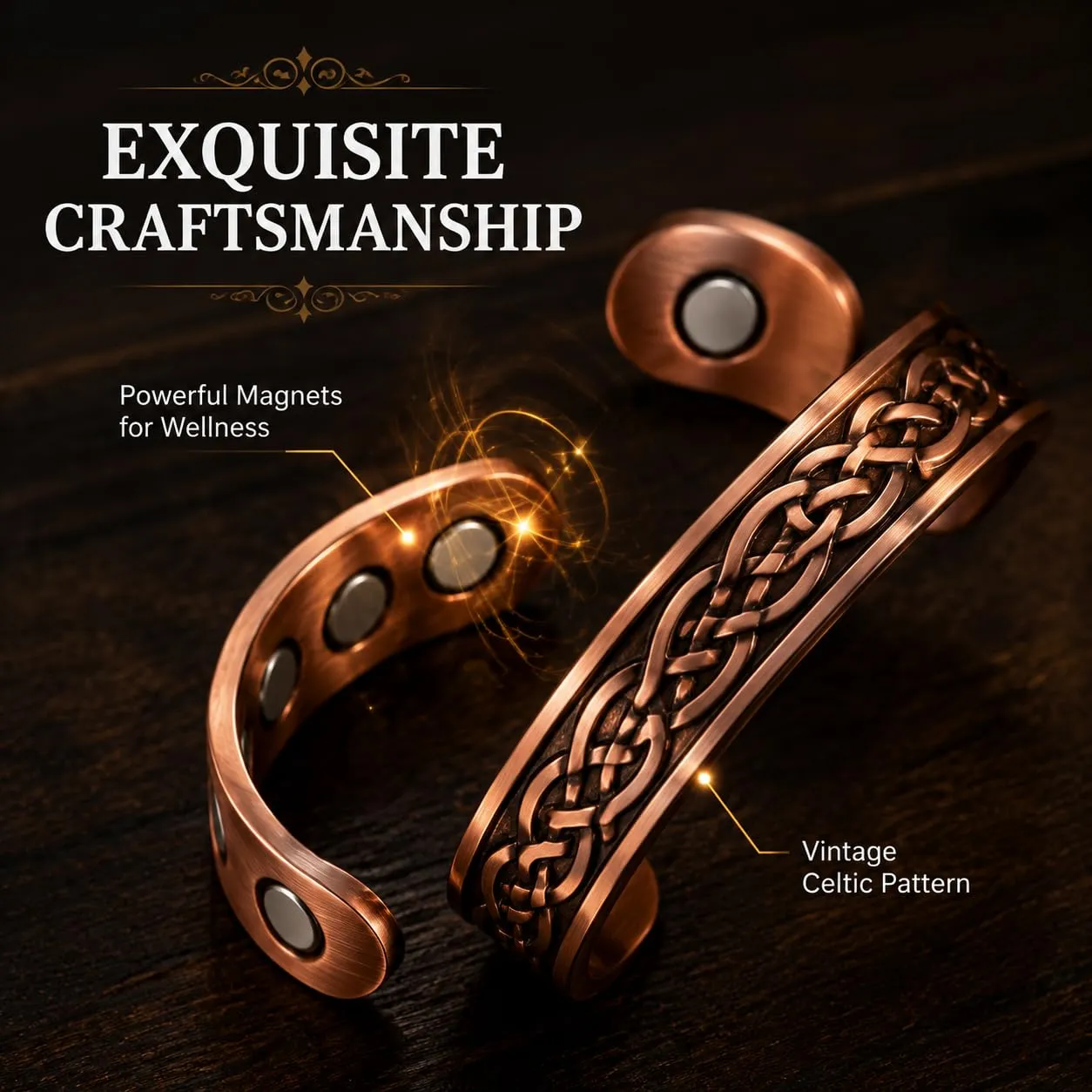 CBMZHF Braccialetto in puro rame massiccio al 100%, anello regolabile, bracciale in rame per uomini e donne, braccialetto magnetico in rame, braccialetto in rame, regalo per amante, padre - immagine 3