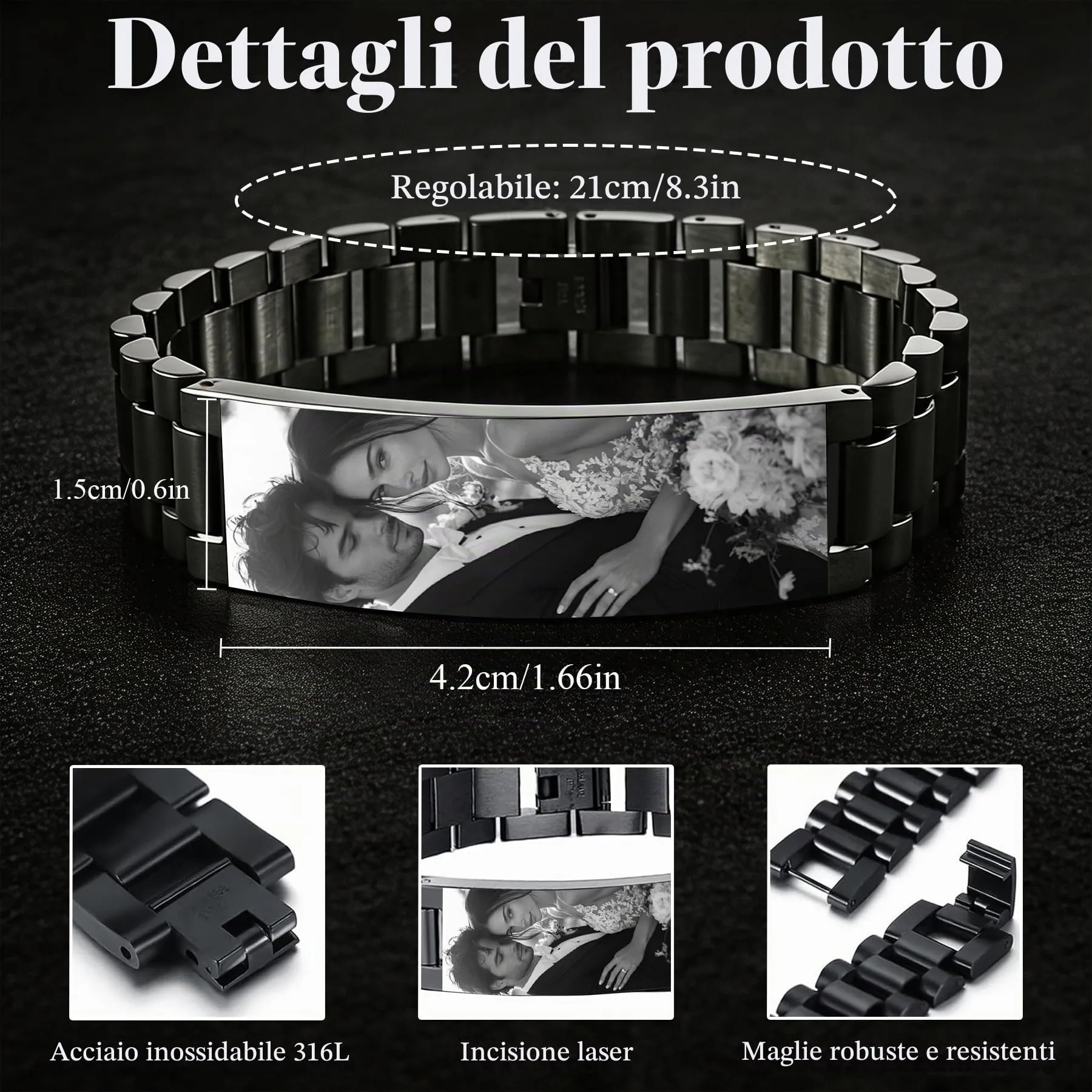 Personalizzato inciso occhi foto braccialetto per uomini - immagine 2