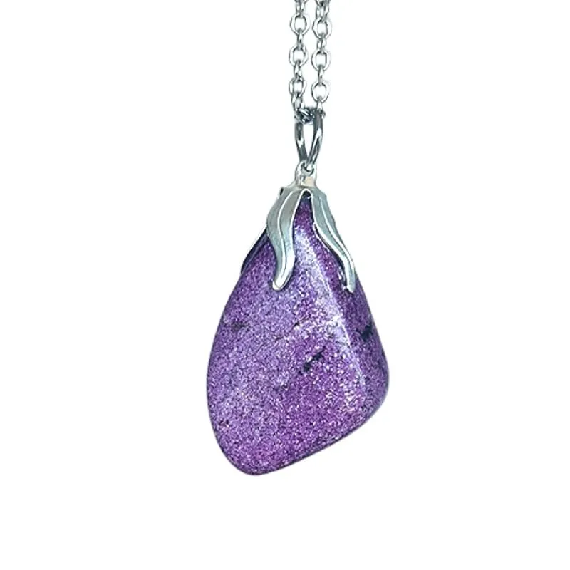 TENET - Ciondolo pendente con pietra dura vera minerale e catenina in acciaio inossidabile (STICHTITE) - immagine 1