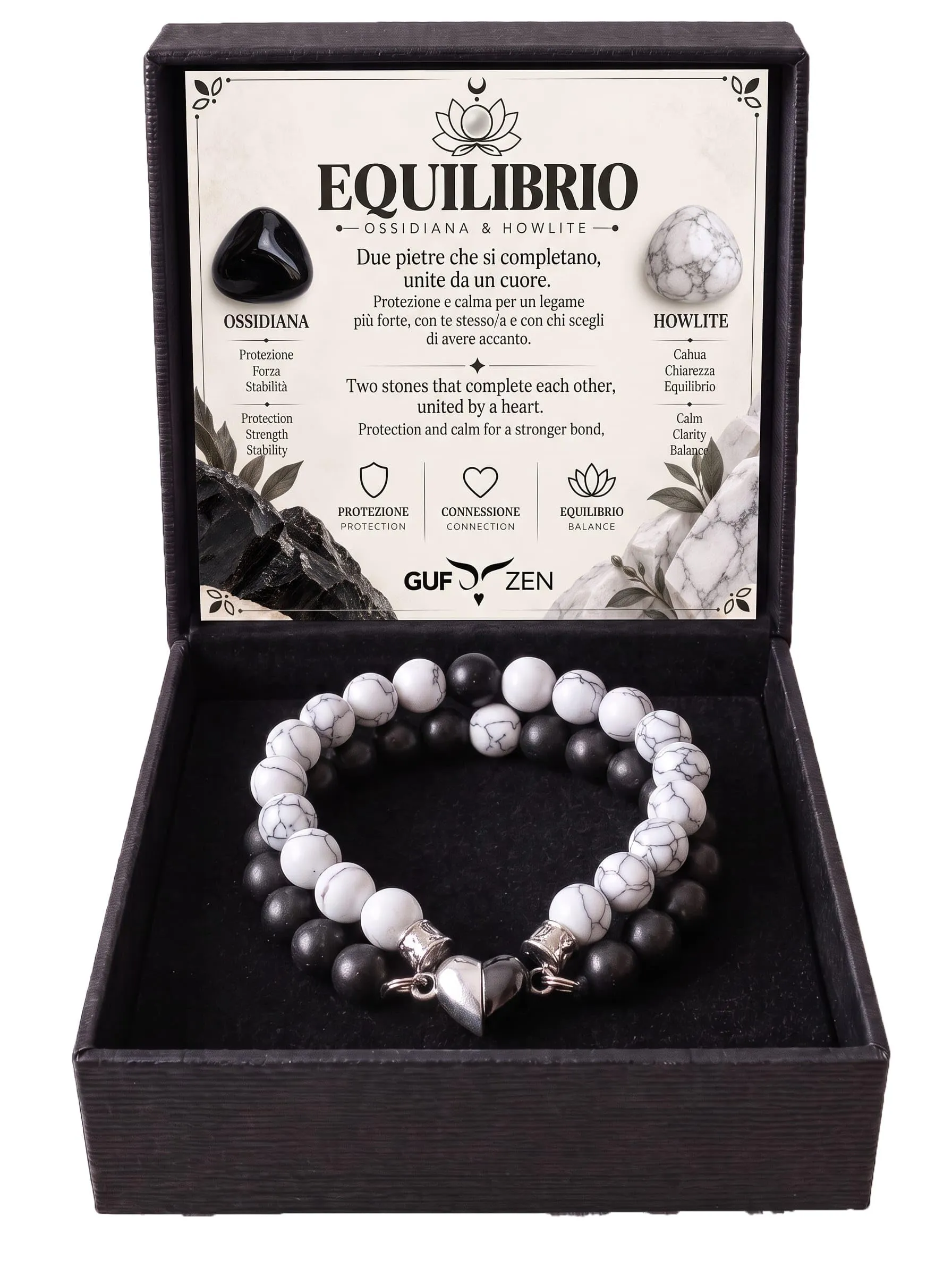 Bracciale Pietre Naturali 8mm GufoZen Regolabile - Cristalli Veri Uomo e Donna - Accessorio per Yoga e Meditazione - Idea Regalo con Scatola Premium - Braccialetto Energia (Equilibrio Doppio) - immagine 1