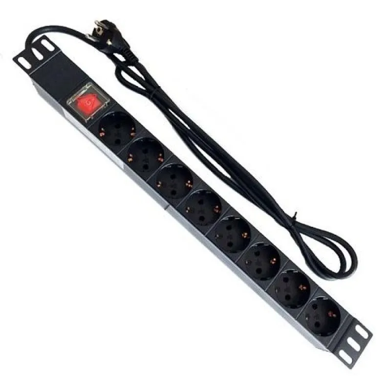 Multipresa da Rack 19" 8 Prese con Interruttore 2m Nero - immagine 1