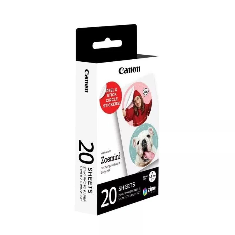 Carta Fotografica Zink Canon ZP2030-2C-20 per Stampa Circolare 20 Fogli - immagine 1