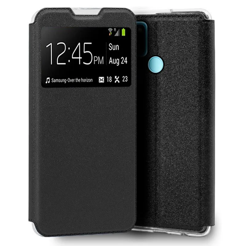 Custodia Flip Cover nera, fantastica e liscia, per Realme C21Y/C25Y - immagine 1