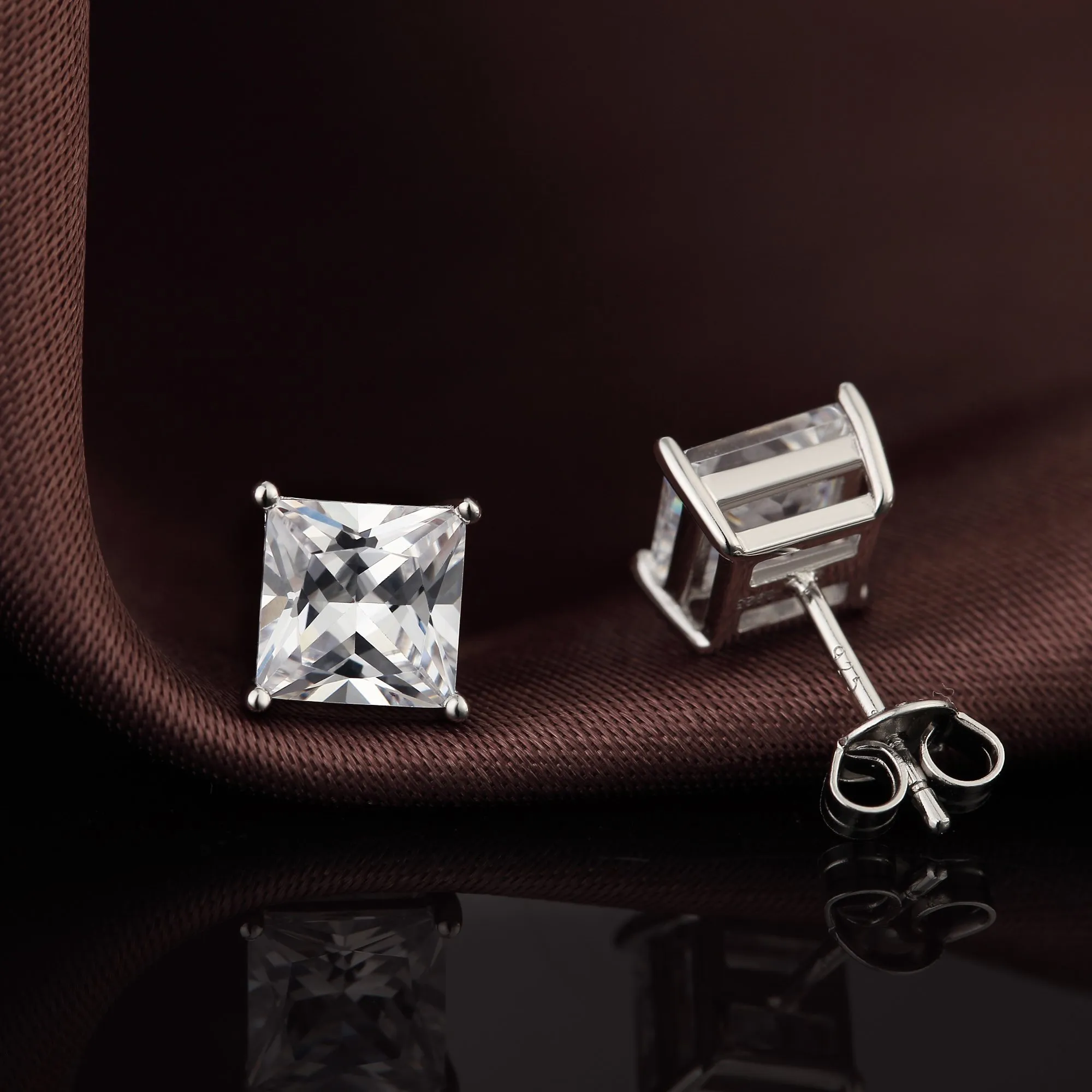 Orecchini Uomo Diamante Argento 925 Quadrati Donna Diamanti Orecchini Zirconi Diamante Orecchino Uomo con Zirconi 6mm - immagine 6