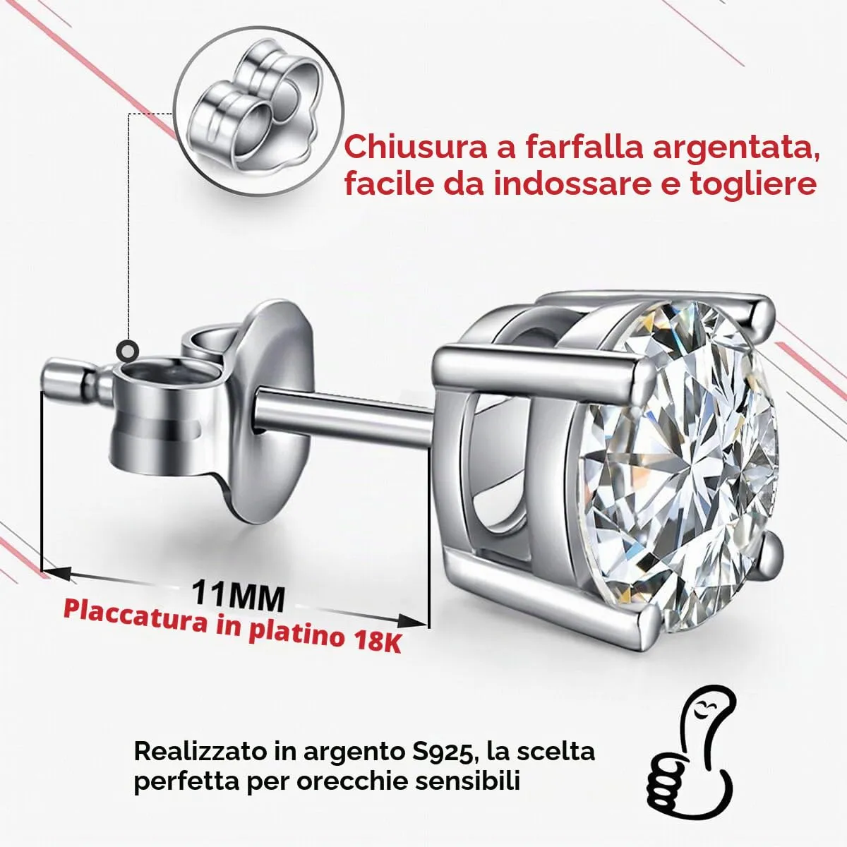 Orecchini Uomo Diamanti Argento 925 Donna Zirconi Diamante Orecchino Uomo Brillante Diamante Brillanti Orecchini 5mm - immagine 5