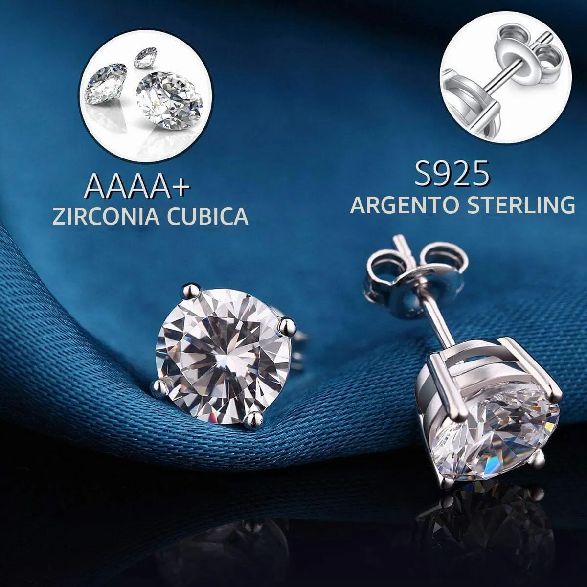 Orecchini Uomo Diamanti Zirconi Argento Diamante Orecchino Uomo Donna Con Zirconi Argento 18K Oro Placcata Orecchini Donna 4mm - immagine 4
