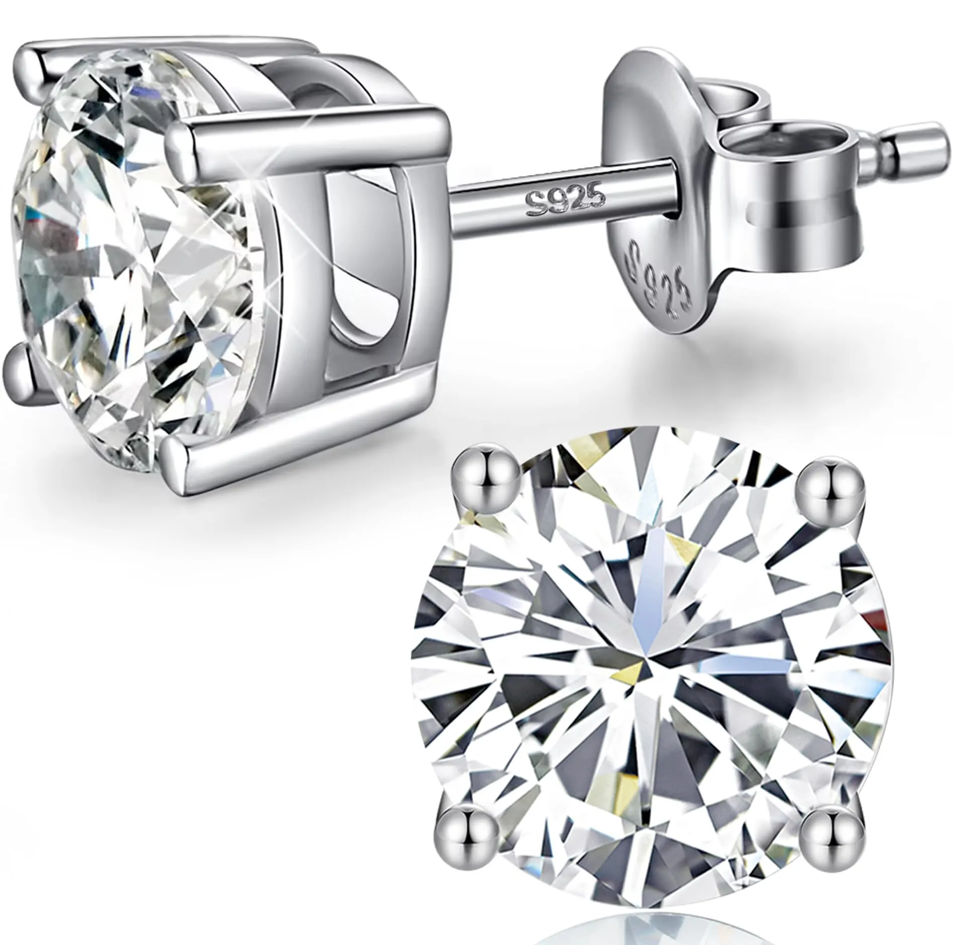 Orecchini Uomo Diamanti Argento 925 Donna Zirconi Diamante Orecchino Uomo Brillante Diamante Brillanti Orecchini 8mm - immagine 1
