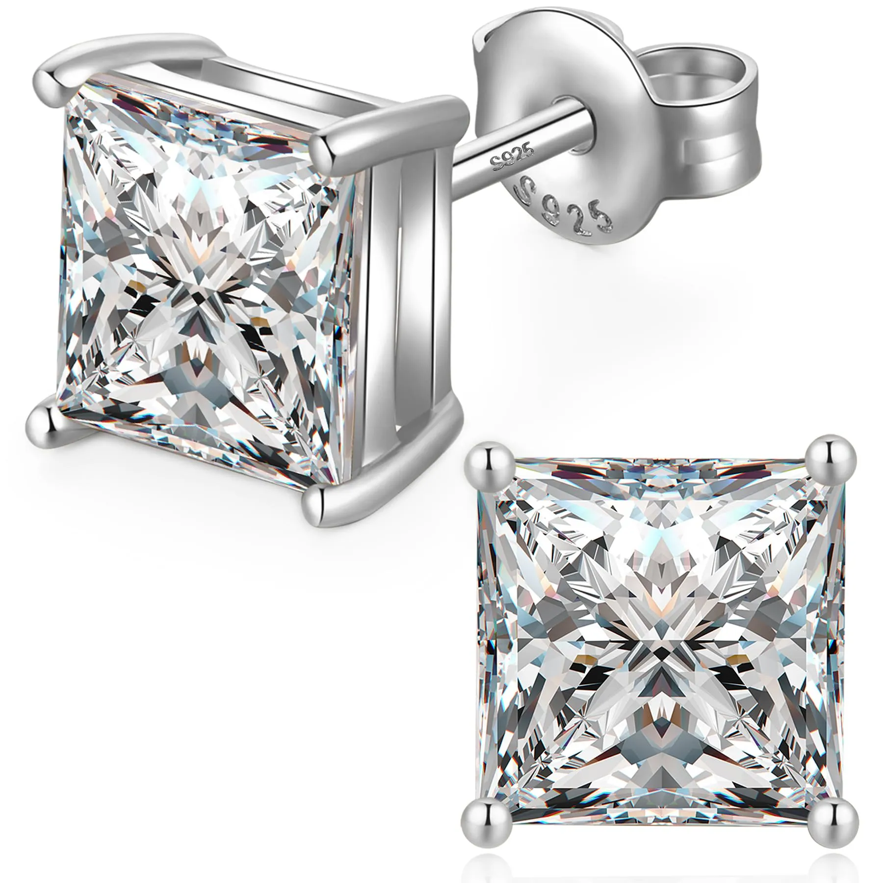 Orecchini Uomo Diamanti Argento 925 Donna Orecchini Punto Luce in Argento 925 con Zirconi Bianchi Taglio Diamante 4mm - immagine 1