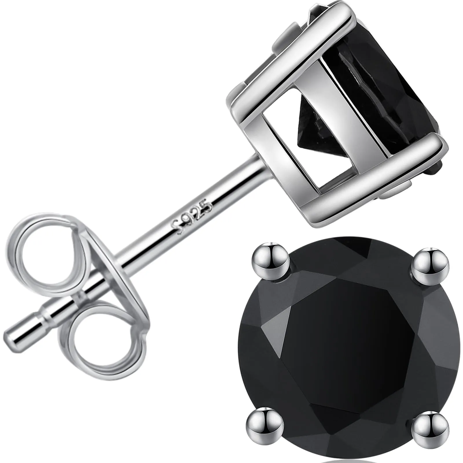 Orecchini Neri Uomo Donna Diamanti Zirconi Argento Diamante Orecchino Uomo Donna Con Zirconi Orecchini Nero Argento 18K Oro Placcata 6mm - immagine 1