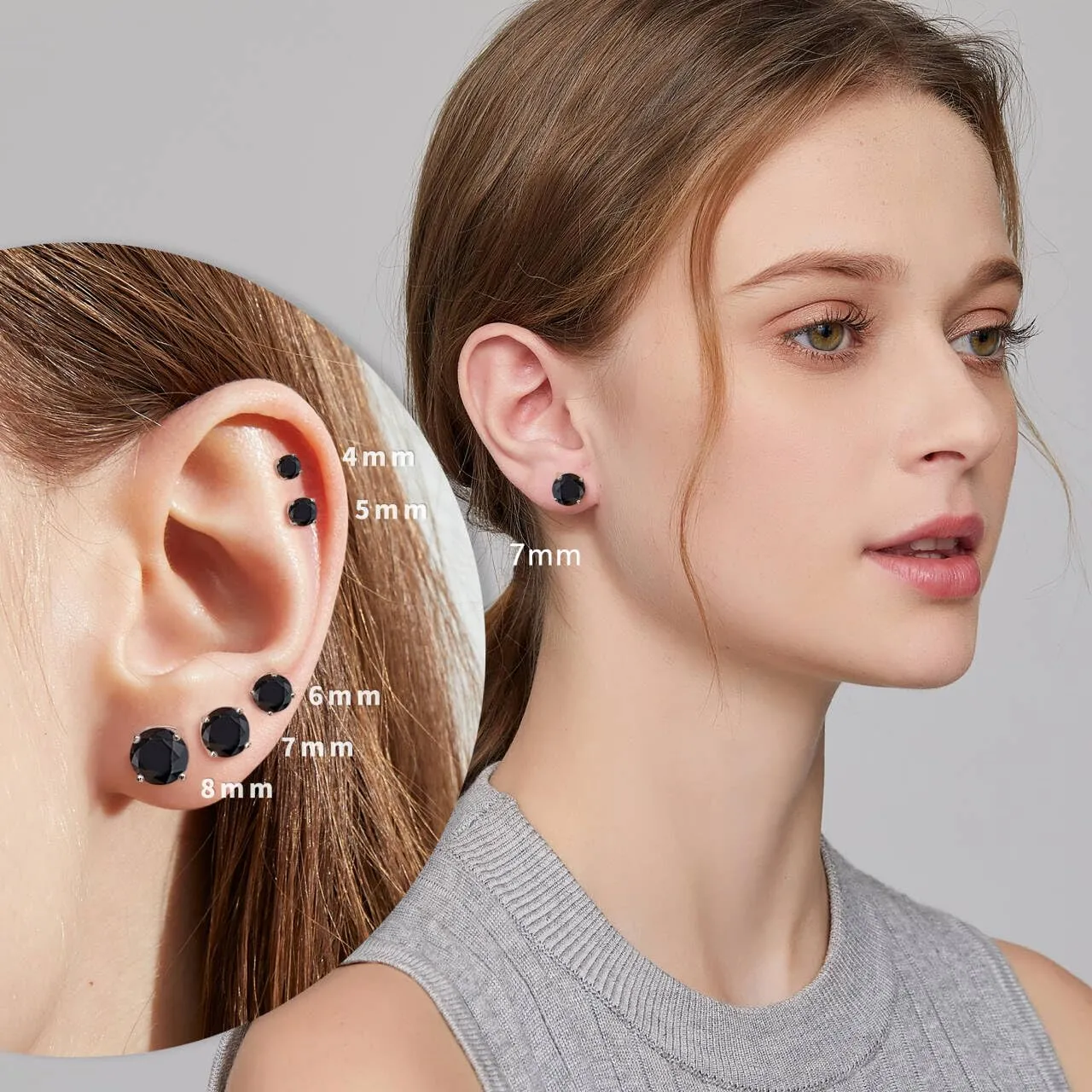 Orecchini Neri Uomo Donna Diamanti Zirconi Argento Diamante Orecchino Uomo Donna Con Zirconi Orecchini Nero Argento 18K Oro Placcata 6mm - immagine 2