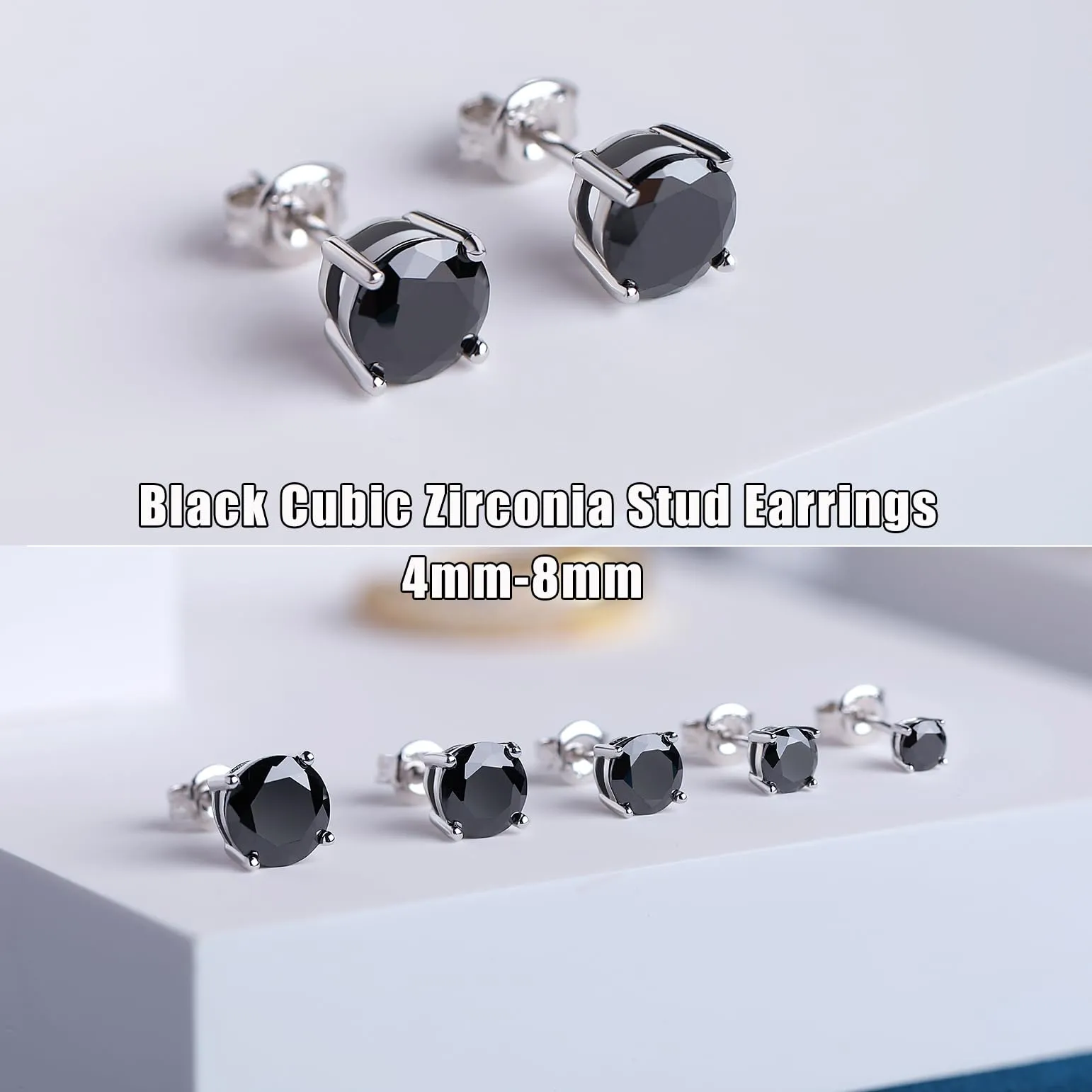 Orecchini Neri Uomo Donna Diamanti Zirconi Argento Diamante Orecchino Uomo Donna Con Zirconi Orecchini Nero Argento 18K Oro Placcata 6mm - immagine 5