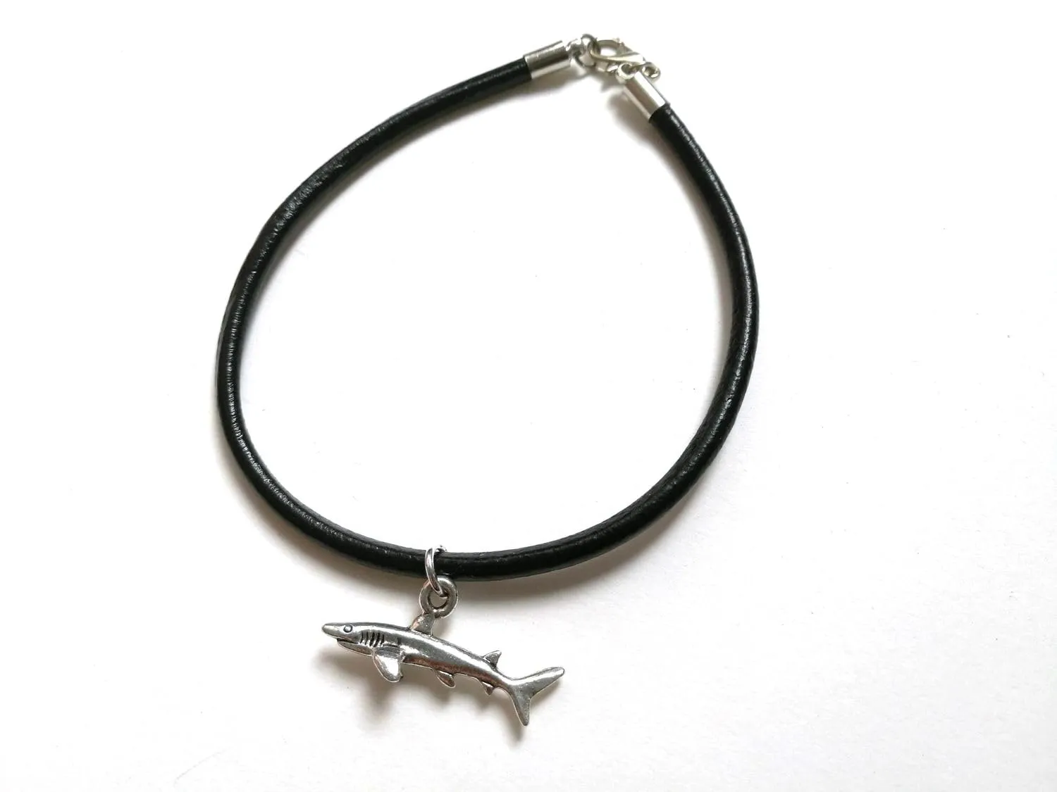 Miniblings Bracciale Squalo Nero Cinturino In Pelle Pesce Oceano Bianco - immagine 3