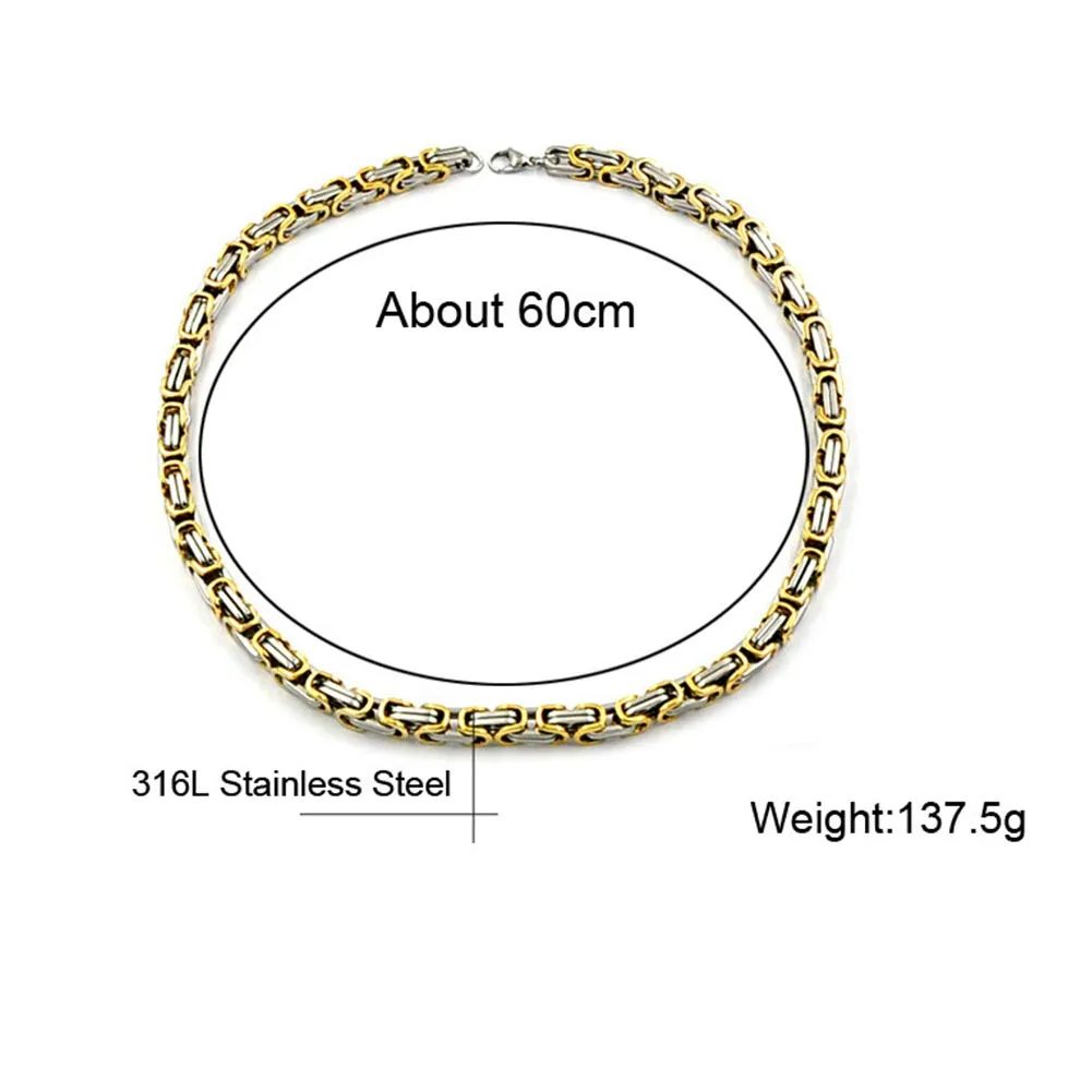 YCYR Set di Gioielli con Bracciale E Collana Bizantina da Uomo, Larghezza 6 MM / 8 MM, Lunghezza Collana 24 Pollici, Braccialetto 8,9 Pollici,d'oro,8MM - immagine 5