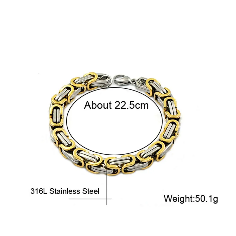 YCYR Set di Gioielli con Bracciale E Collana Bizantina da Uomo, Larghezza 6 MM / 8 MM, Lunghezza Collana 24 Pollici, Braccialetto 8,9 Pollici,d'oro,8MM - immagine 6