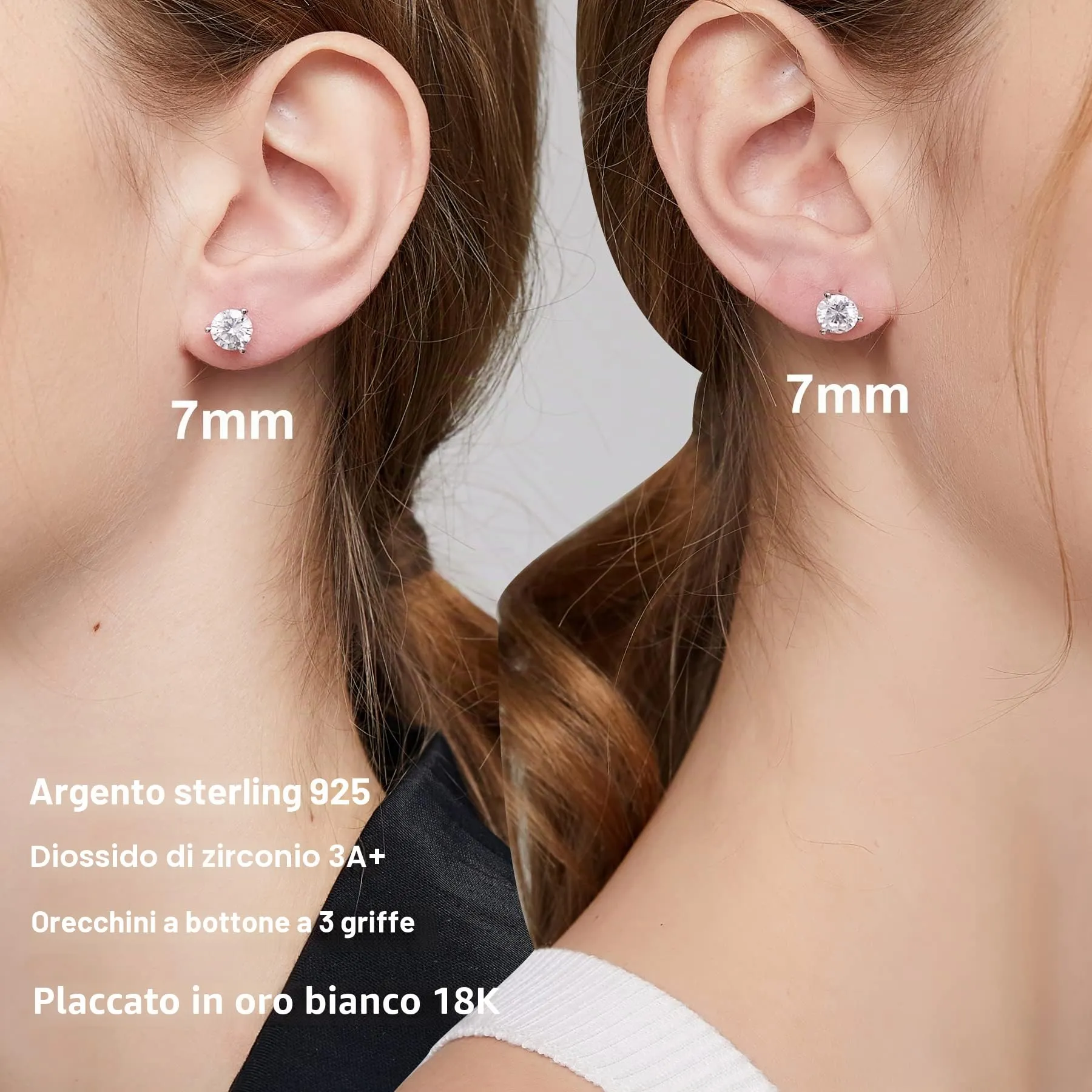 Orecchini Uomo Diamante Donna Orecchino Diamanti Anello Zirconi Argento Brillantino Orecchino Uomo Orecchini Bianco con Zirconi 7mm - immagine 6