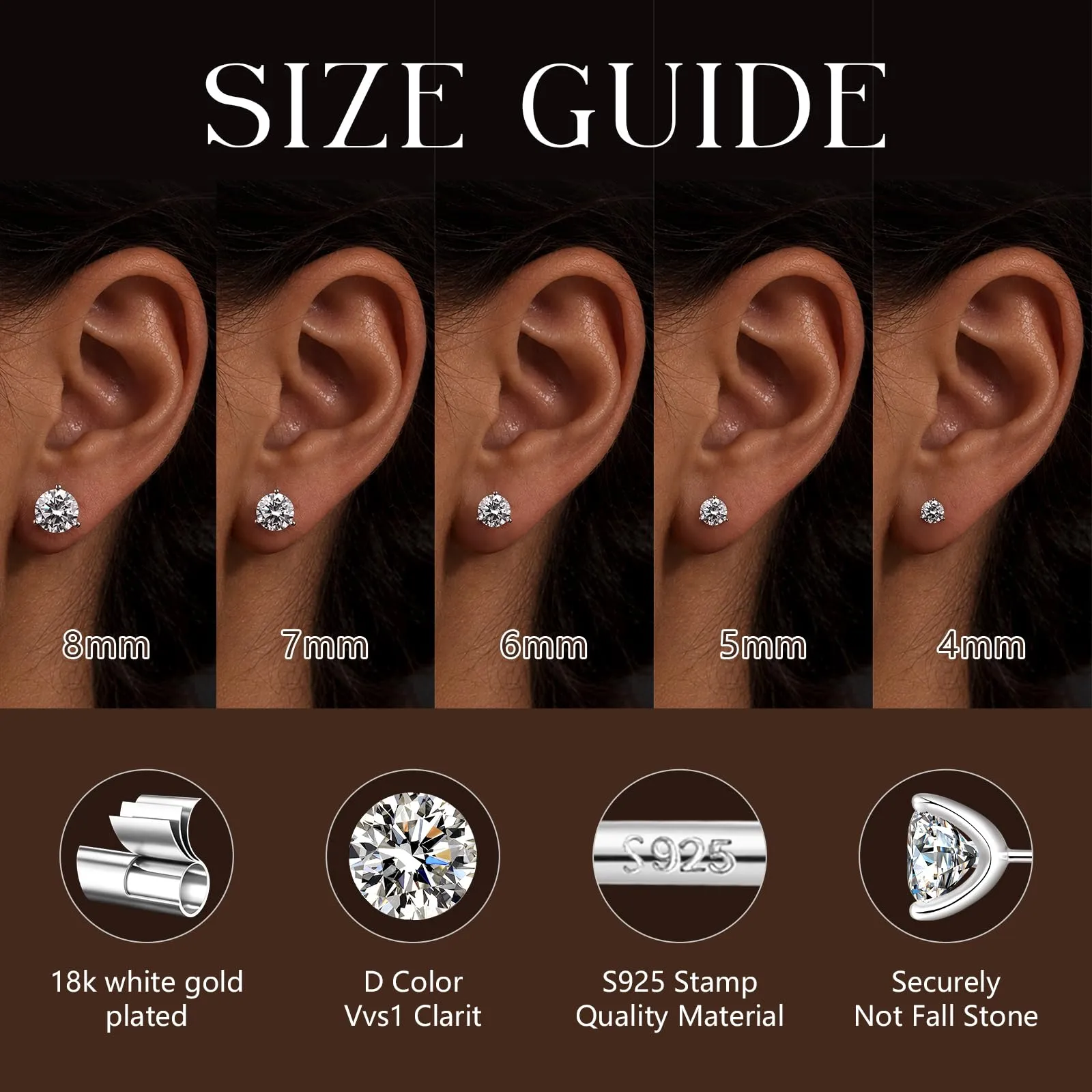 Orecchini Uomo Diamanti Zirconi Argento Diamante Orecchino Uomo Donna Con Zirconi Argento 18K Oro Placcata Orecchini Donna 6mm - immagine 5