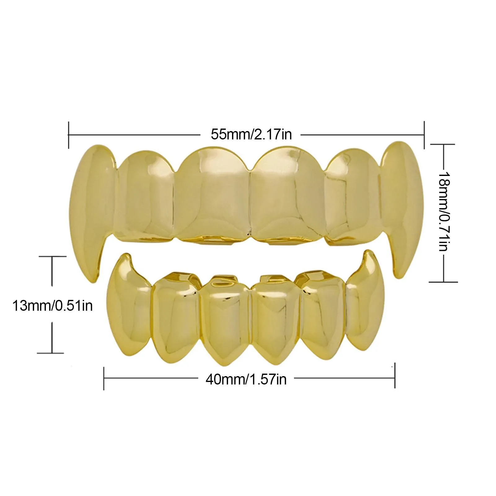 Gold Grills for Your Teeth, Hip Hop placcato oro 18 carati punte lucidate personalizzate per uomini e donne, accessori per costume da rapper Adawd - immagine 4