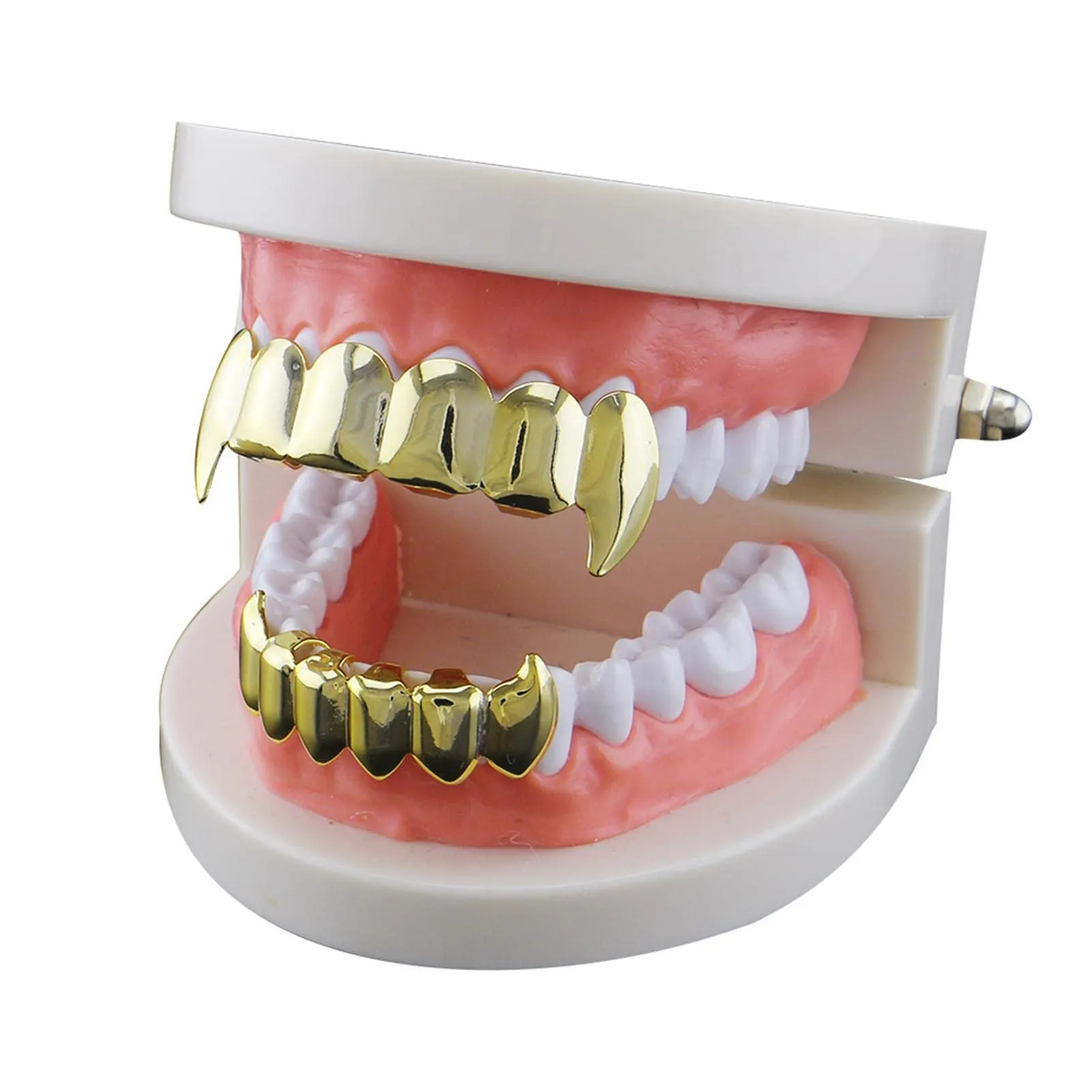 Gold Grills for Your Teeth, Hip Hop placcato oro 18 carati punte lucidate personalizzate per uomini e donne, accessori per costume da rapper Adawd - immagine 6