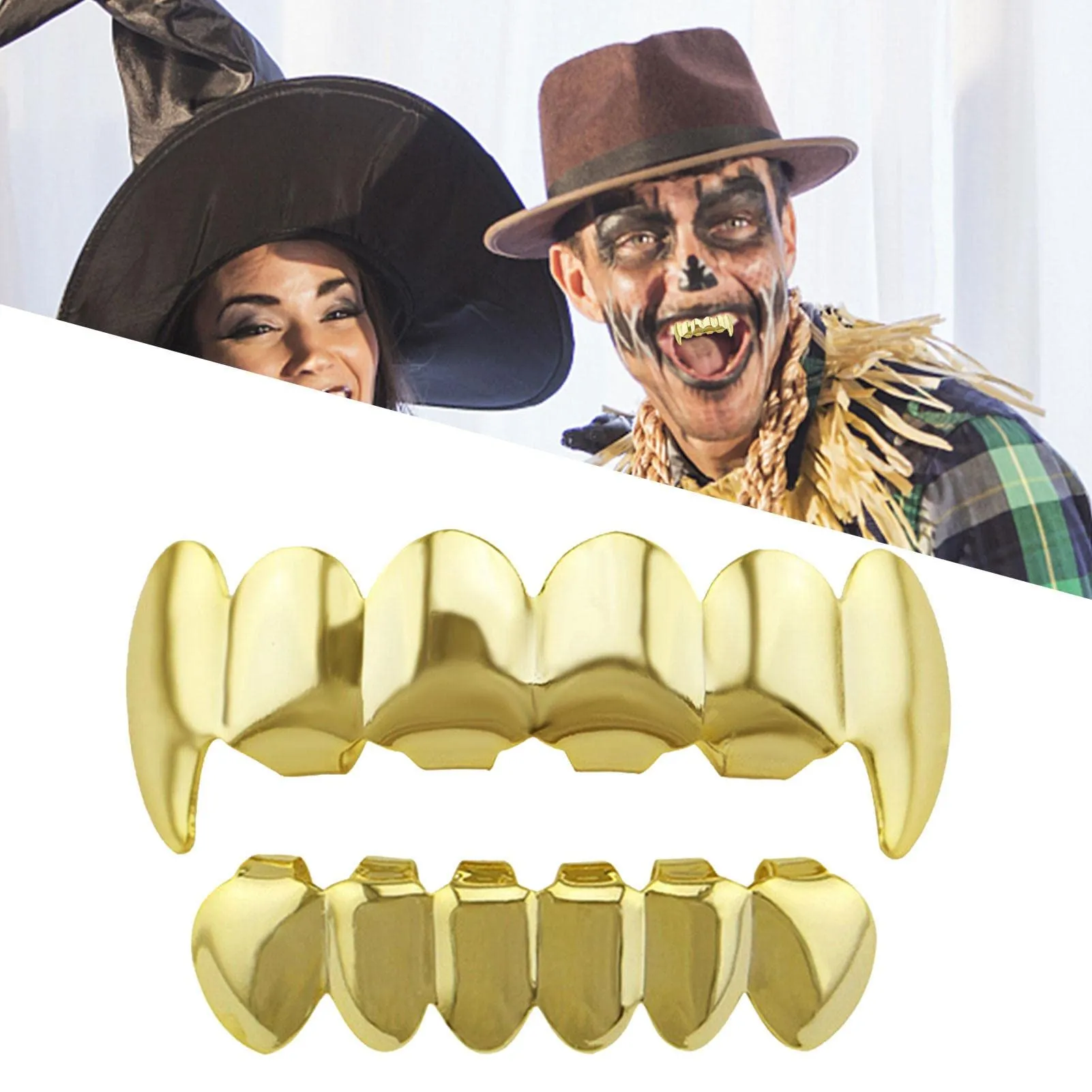 Gold Grills for Your Teeth, Hip Hop placcato oro 18 carati punte lucidate personalizzate per uomini e donne, accessori per costume da rapper Adawd - immagine 7