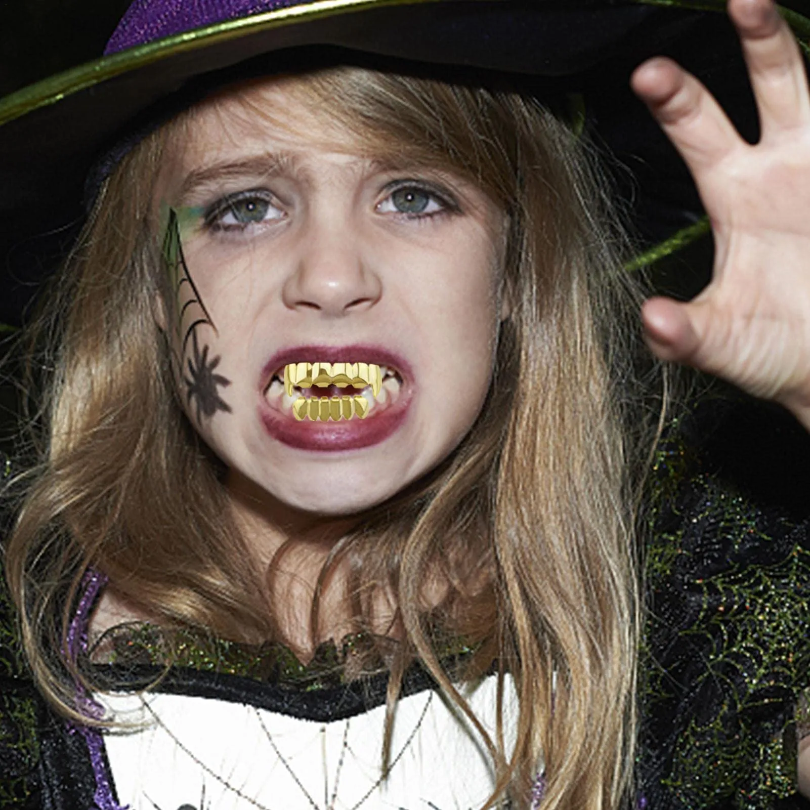 Gold Grills for Your Teeth, Hip Hop placcato oro 18 carati punte lucidate personalizzate per uomini e donne, accessori per costume da rapper Adawd - immagine 8