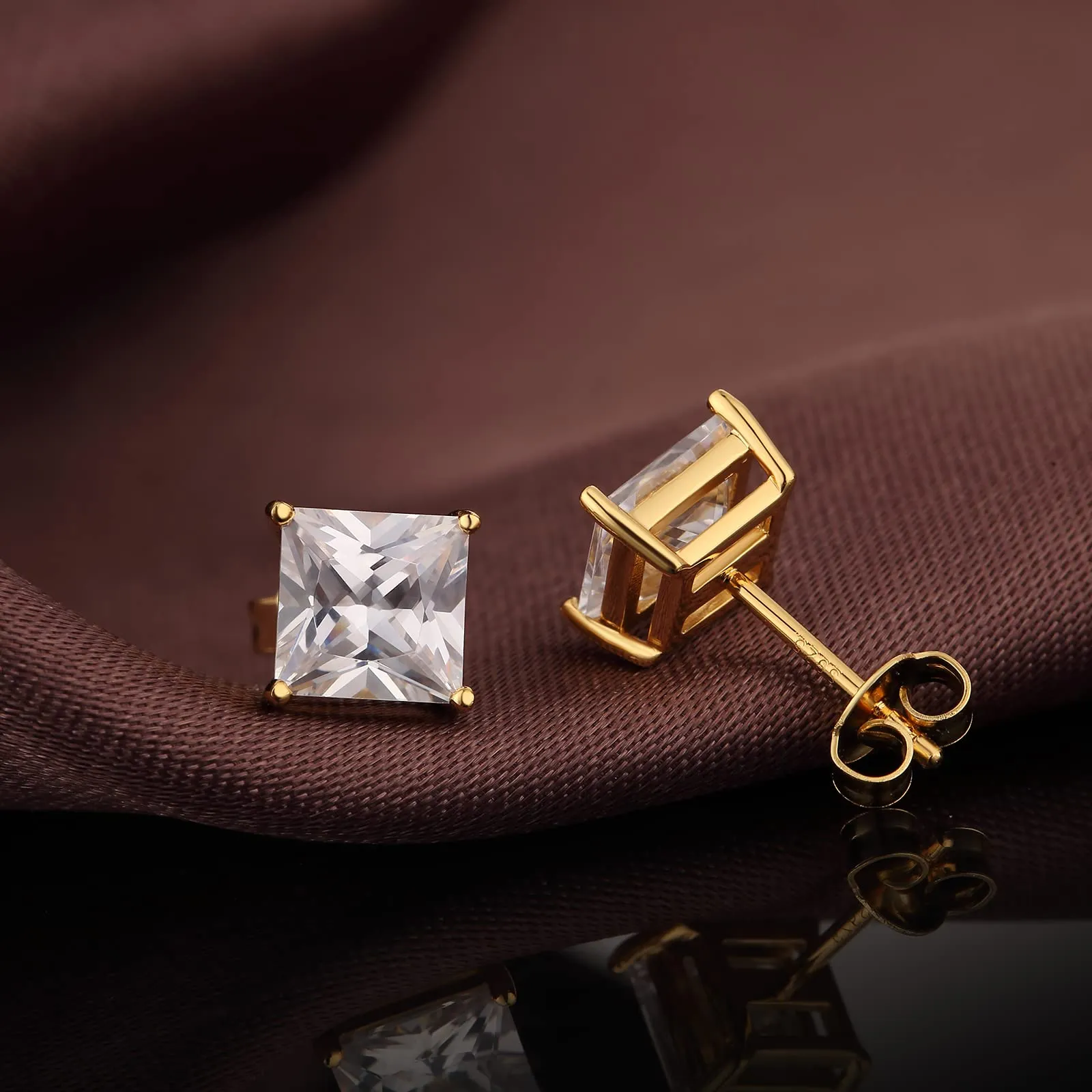 Orecchini Uomo Diamante Oro e Argento - Quadrato 7mm - immagine 2