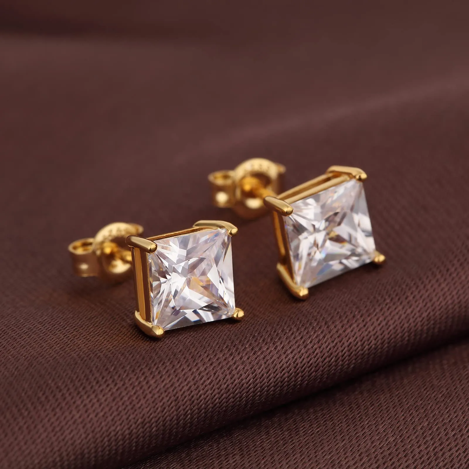 Orecchini Uomo Diamante Oro e Argento - Quadrato 7mm - immagine 4
