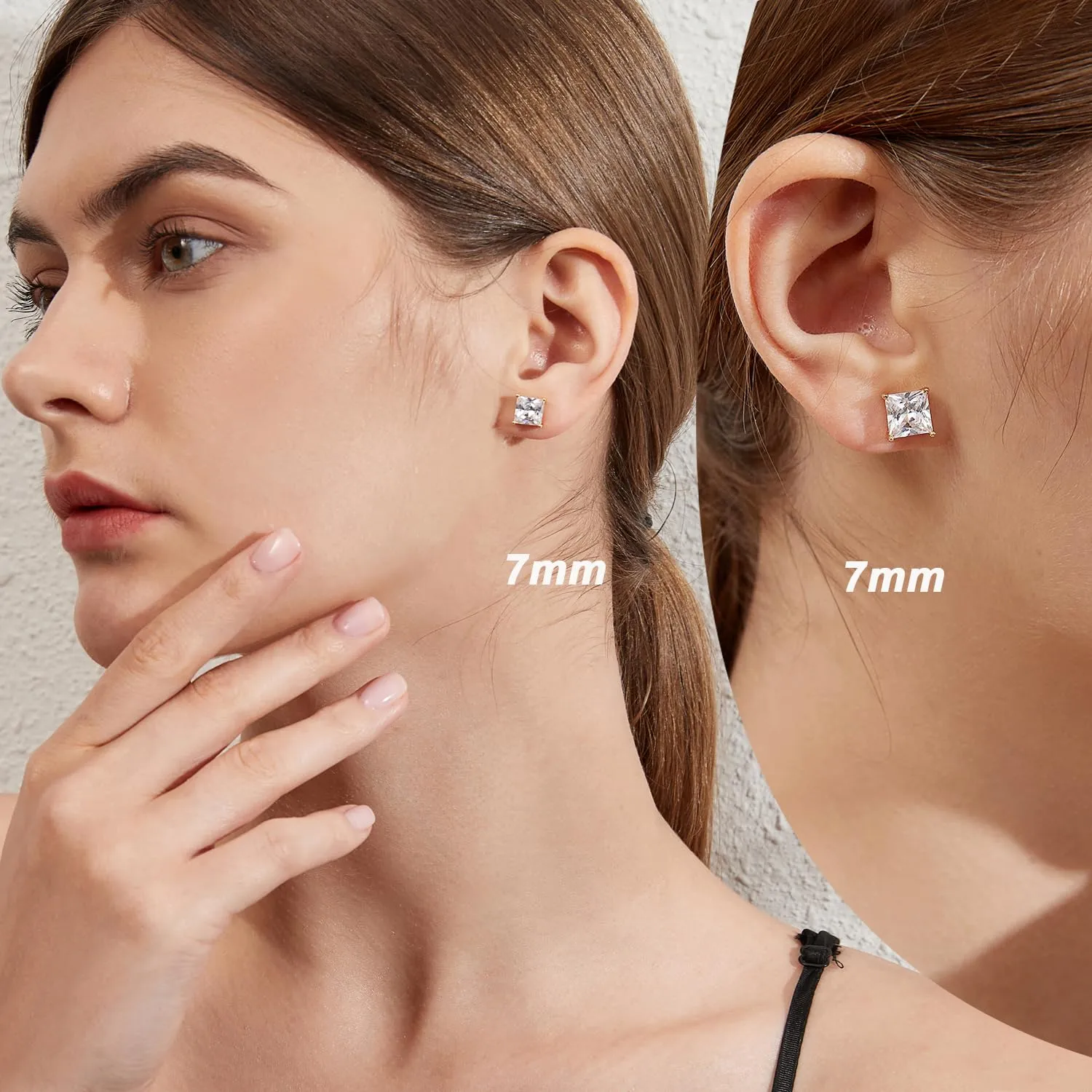 Orecchini Or Donna Uomo Diamante Argento 925 Quadrati Quadrato Diamanti Orecchini Zirconi Diamante Orecchino Uomo con Zirconi - immagine 6
