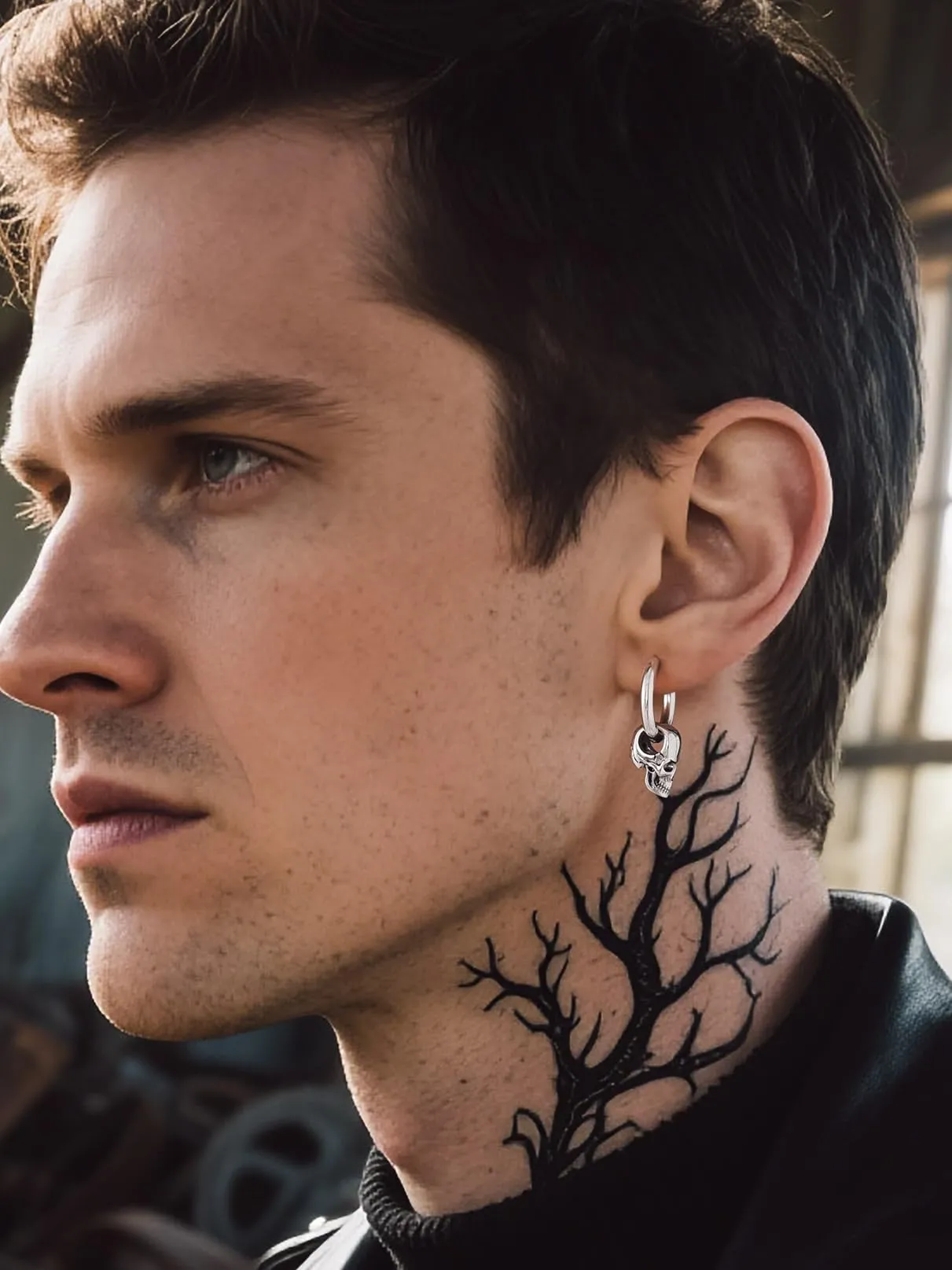 Bandmax Teschio Orecchini Pendenti Uomo Donna, Argento Orecchini Acciaio Chirurgico, 01 Stile Vintage Orecchini Anallergici a Cerchio, Gioielli Uomo di Moda per Punk Goth Rapper Ragazzi - immagine 3