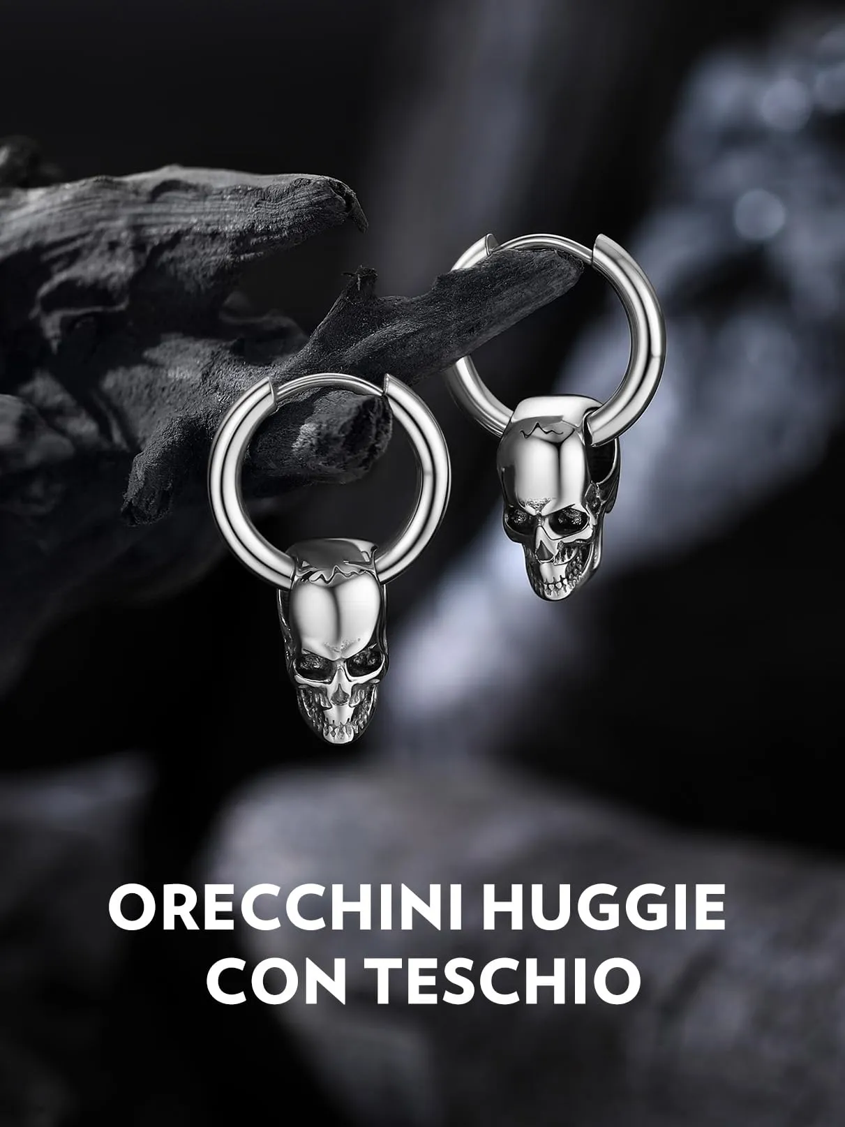 Bandmax Teschio Orecchini Pendenti Uomo Donna, Argento Orecchini Acciaio Chirurgico, 01 Stile Vintage Orecchini Anallergici a Cerchio, Gioielli Uomo di Moda per Punk Goth Rapper Ragazzi - immagine 4