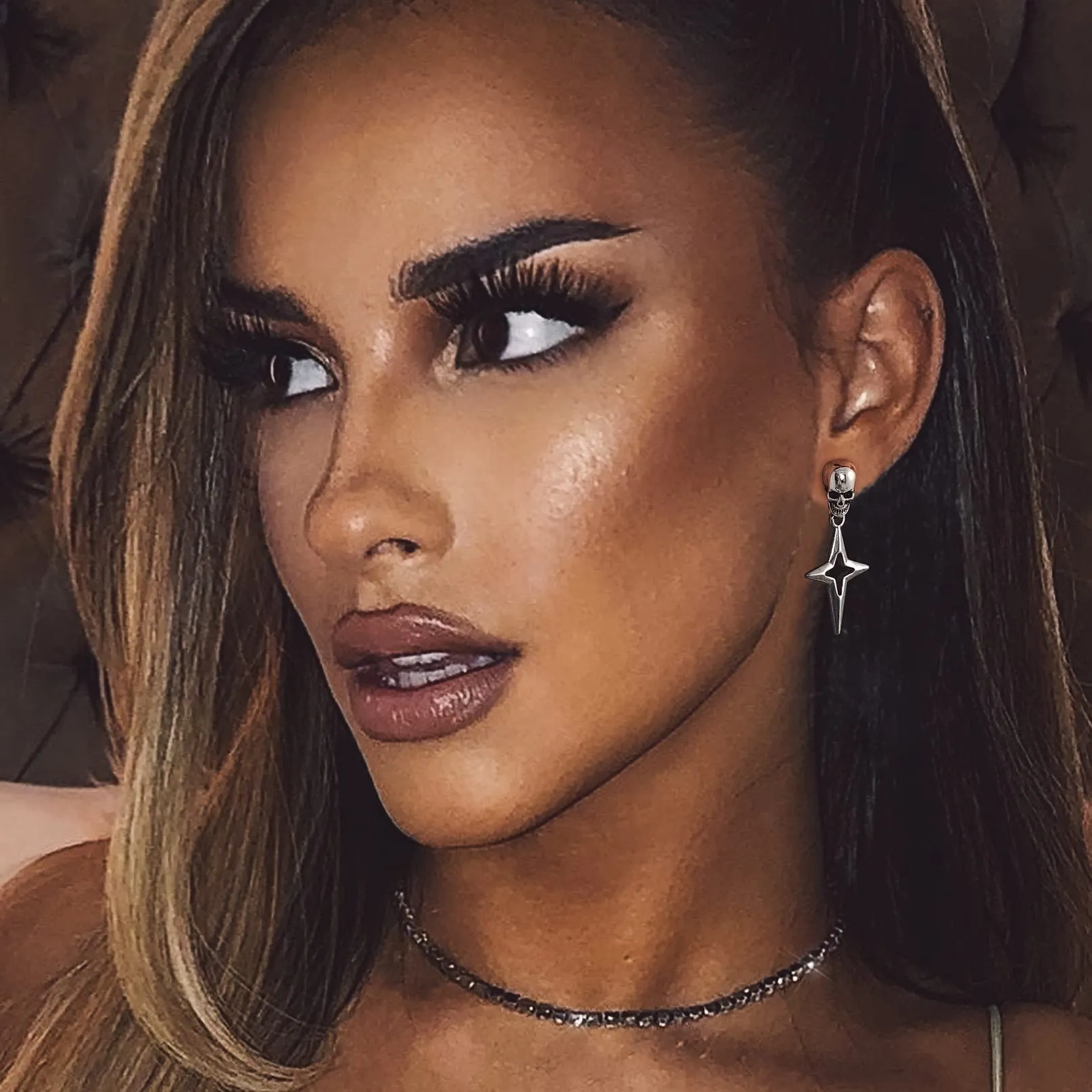 Bandmax Teschio Orecchini Pendenti Uomo Donna, Argento Orecchini Acciaio Chirurgico, 02 Stile Stella a Quattro Orecchini Anallergici a Cerchio, Gioielli Uomo di Moda per Punk Goth - immagine 3