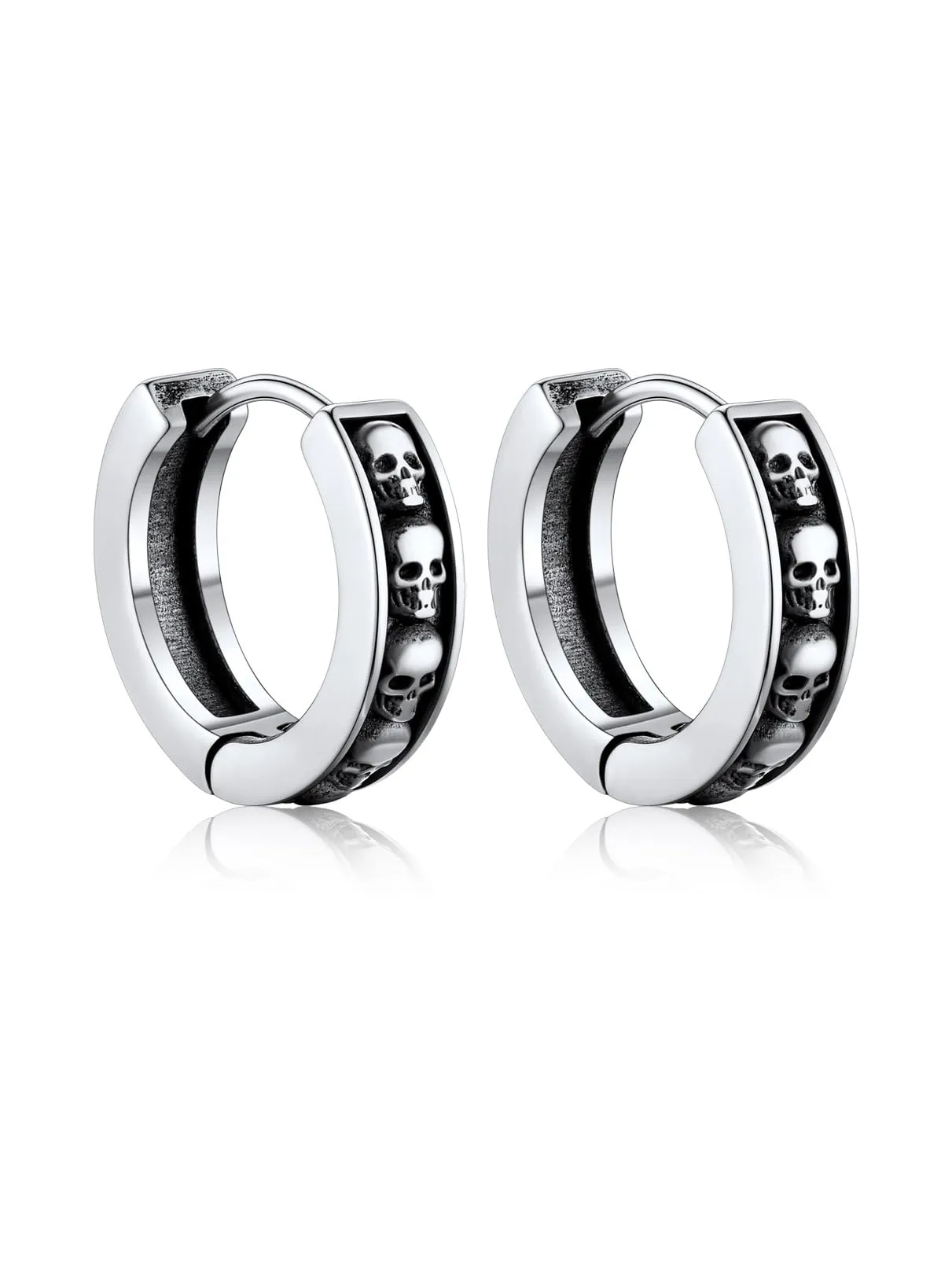Bandmax Teschio Orecchini Pendenti Uomo Donna, Argento Orecchini Acciaio Chirurgico, 03 Stile Orecchini Anallergici a Cerchio, Orecchini Cerchio Infinito Gioielli Uomo di Moda per Punk Goth - immagine 1