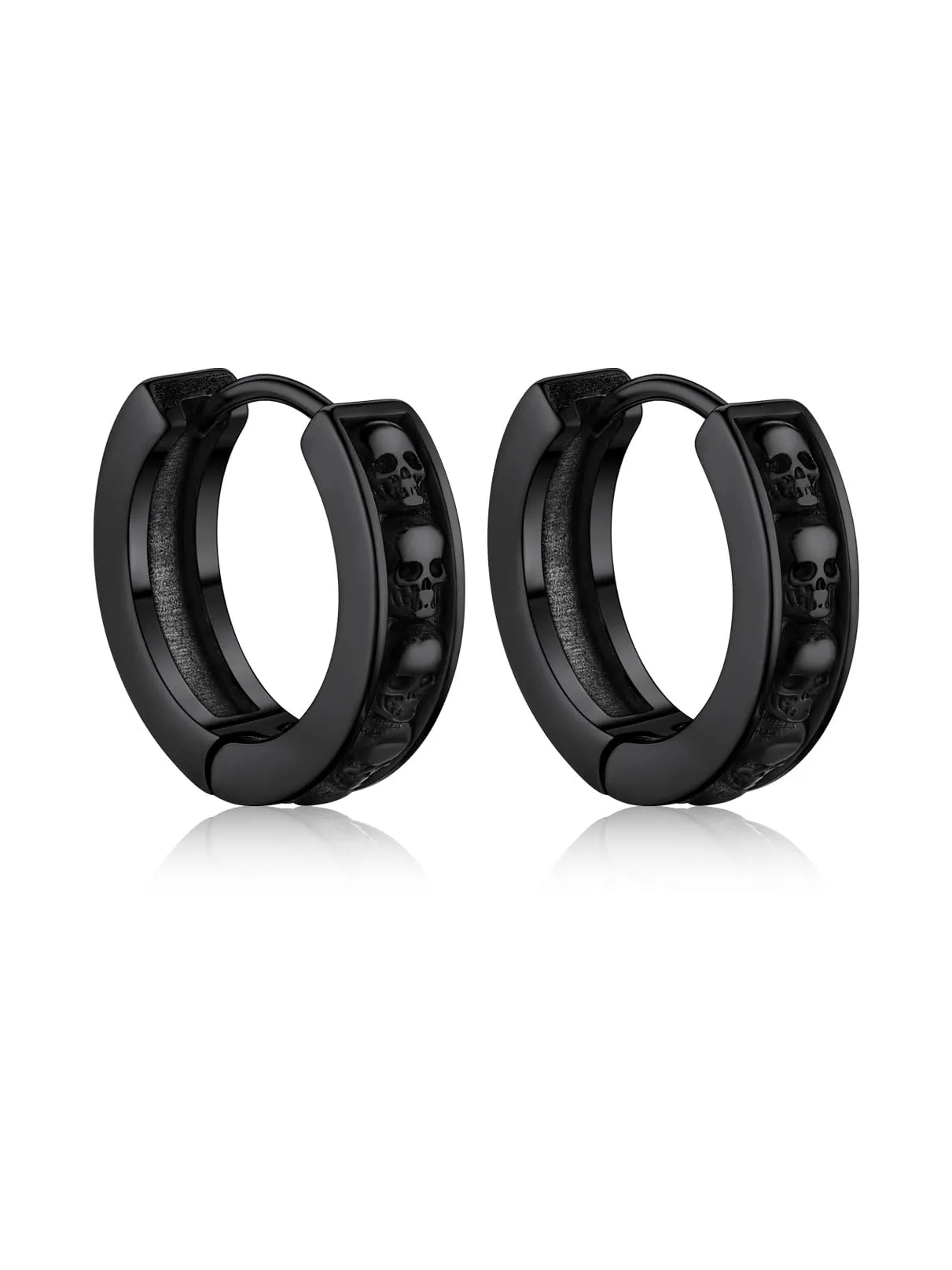 Bandmax Teschio Orecchini Pendenti Uomo Donna, Nero Orecchini Acciaio Chirurgico, 03 Stile Orecchini Anallergici a Cerchio, Orecchini Cerchio Infinito Gioielli Uomo di Moda per Punk Goth - immagine 1