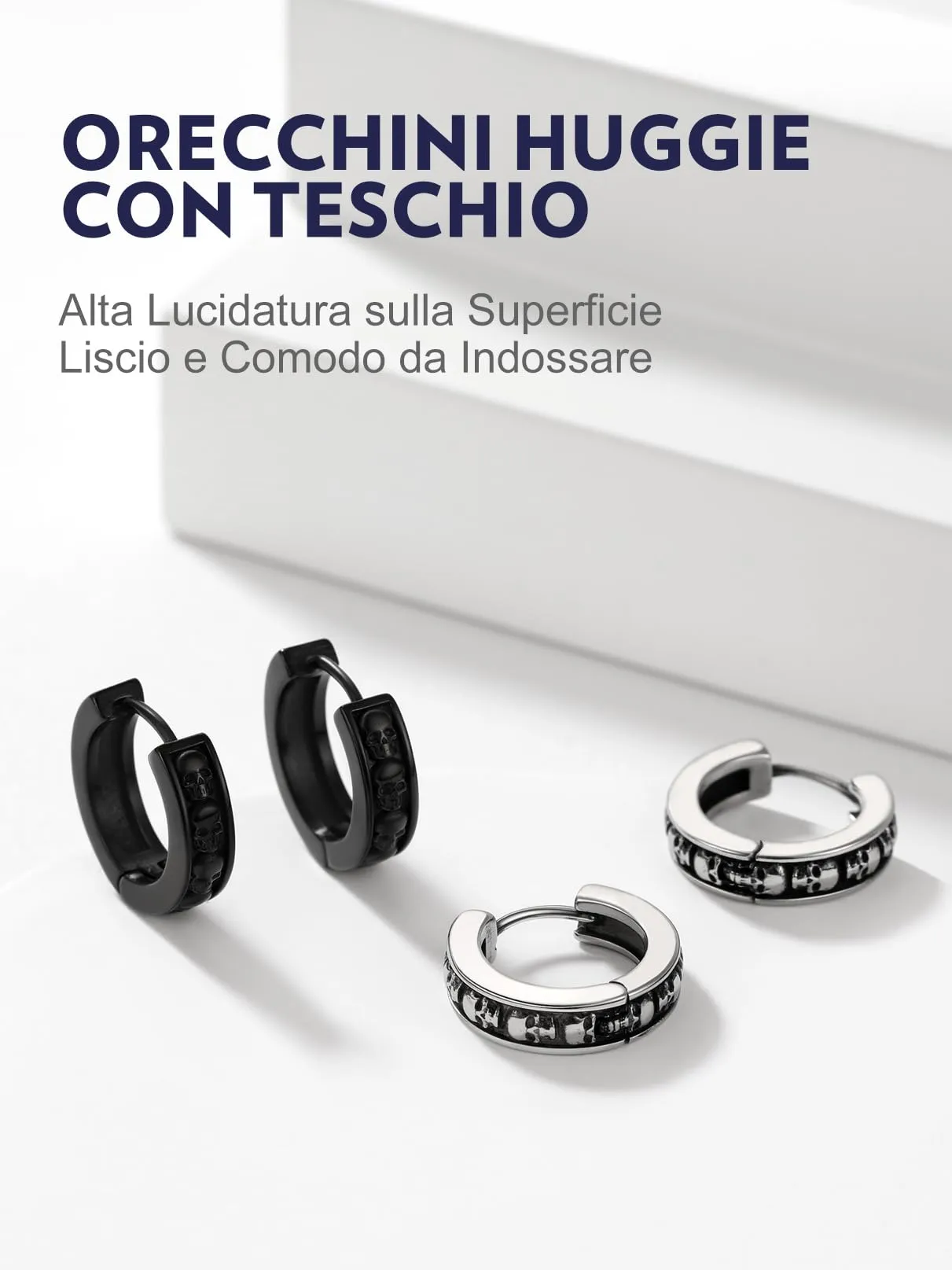 Bandmax Teschio Orecchini Pendenti Uomo Donna, Nero Orecchini Acciaio Chirurgico, 03 Stile Orecchini Anallergici a Cerchio, Orecchini Cerchio Infinito Gioielli Uomo di Moda per Punk Goth - immagine 7