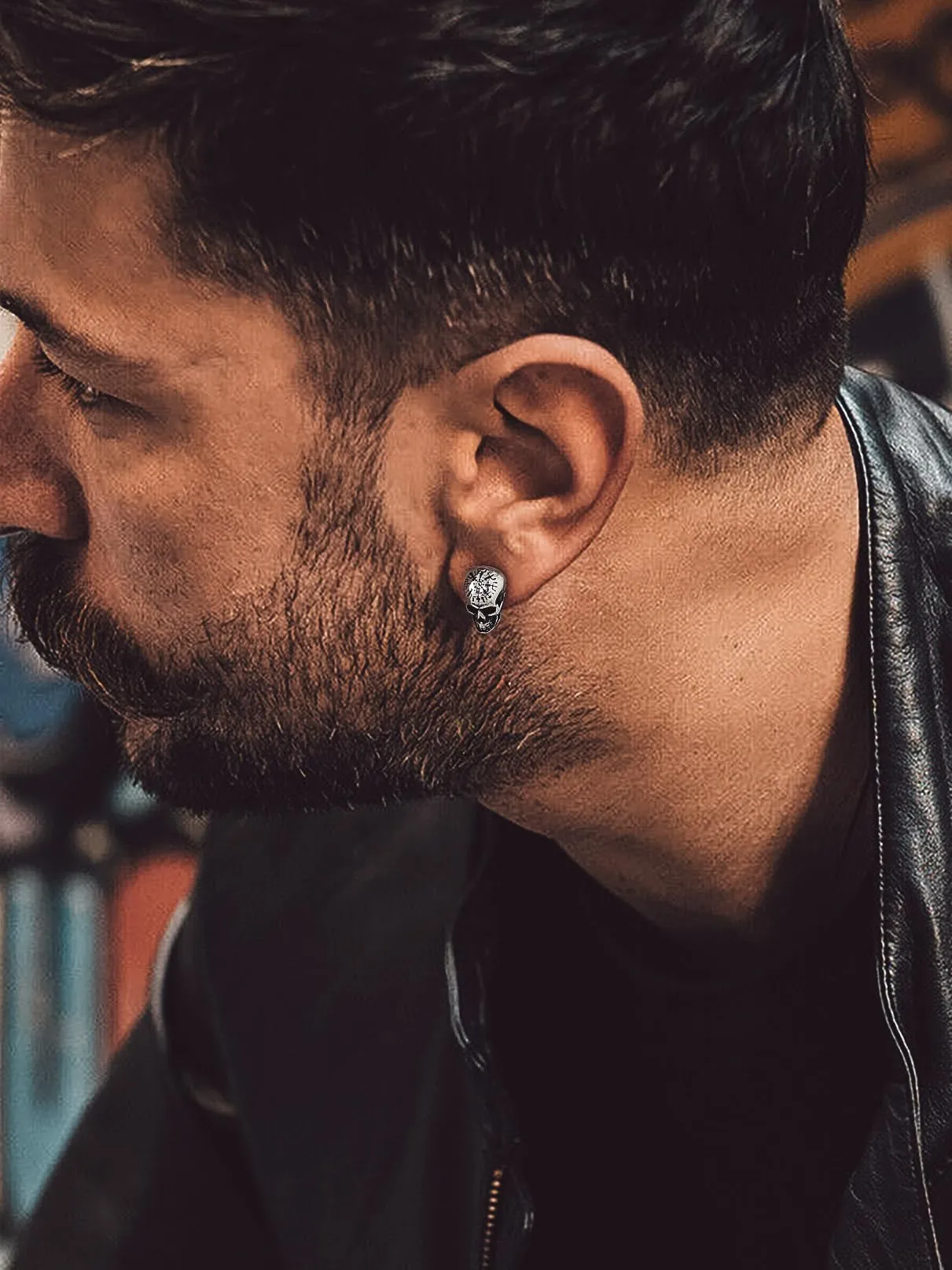 Bandmax Teschio Orecchini Pendenti Uomo Donna, Argento Orecchini Acciaio Chirurgico, 05 Stile Bussola Orecchini Anallergici, Gioielli Uomo di Moda per Punk Goth - immagine 3