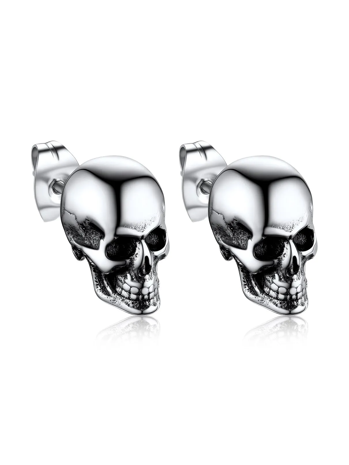Bandmax Teschio Orecchini Pendenti Uomo Donna, Argento Orecchini Acciaio Chirurgico, 04 Stile Lucido Orecchini Anallergici, Gioielli Uomo di Moda per Punk Goth - immagine 1