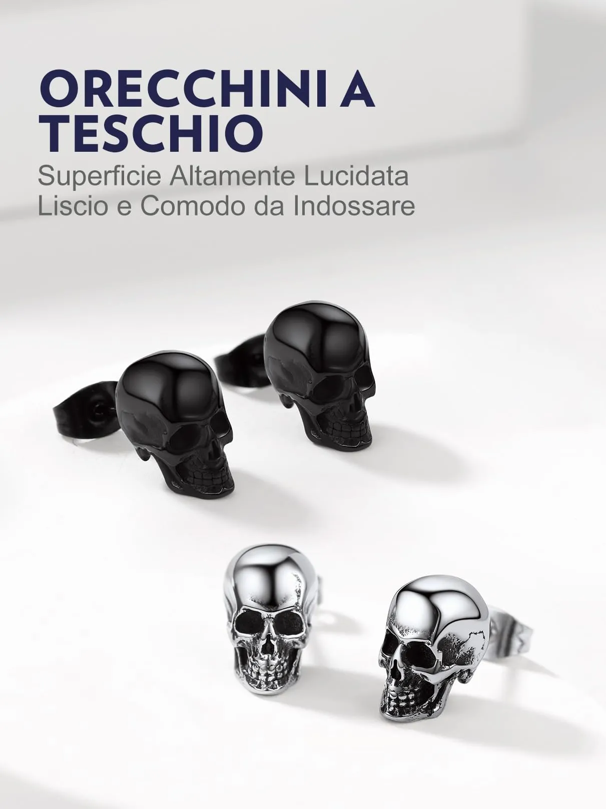 Bandmax Teschio Orecchini Pendenti Uomo Donna, Argento Orecchini Acciaio Chirurgico, 04 Stile Lucido Orecchini Anallergici, Gioielli Uomo di Moda per Punk Goth - immagine 7