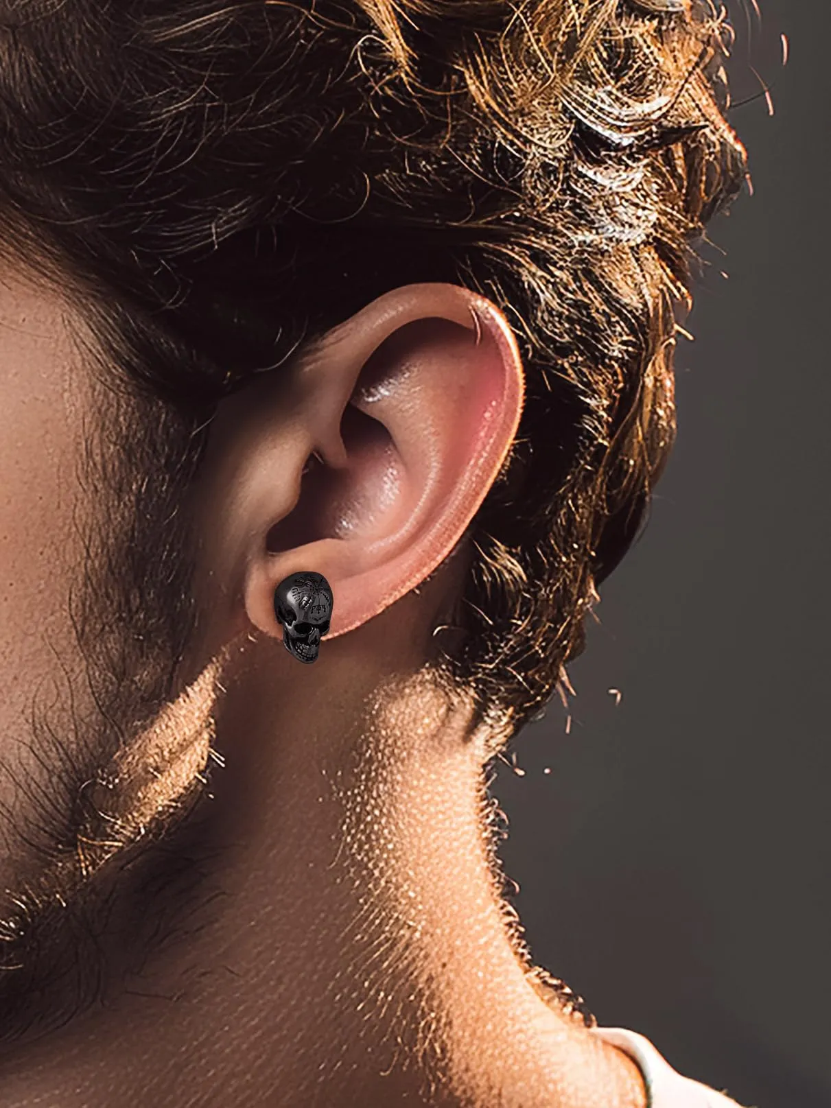 Bandmax Teschio Orecchini Pendenti Uomo Donna, Nero Orecchini Acciaio Chirurgico, 05 Stile Bussola Orecchini Anallergici, Gioielli Uomo di Moda per Punk Goth - immagine 3