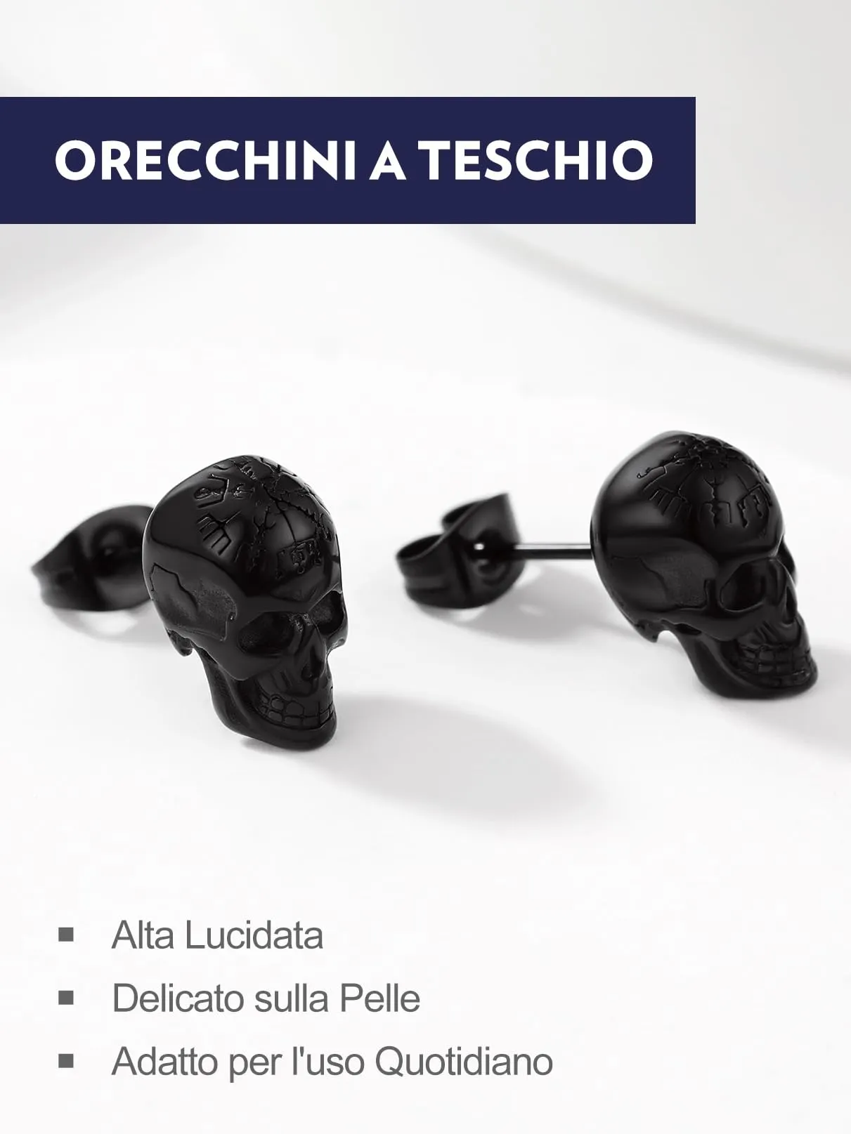 Bandmax Teschio Orecchini Pendenti Uomo Donna, Nero Orecchini Acciaio Chirurgico, 05 Stile Bussola Orecchini Anallergici, Gioielli Uomo di Moda per Punk Goth - immagine 4