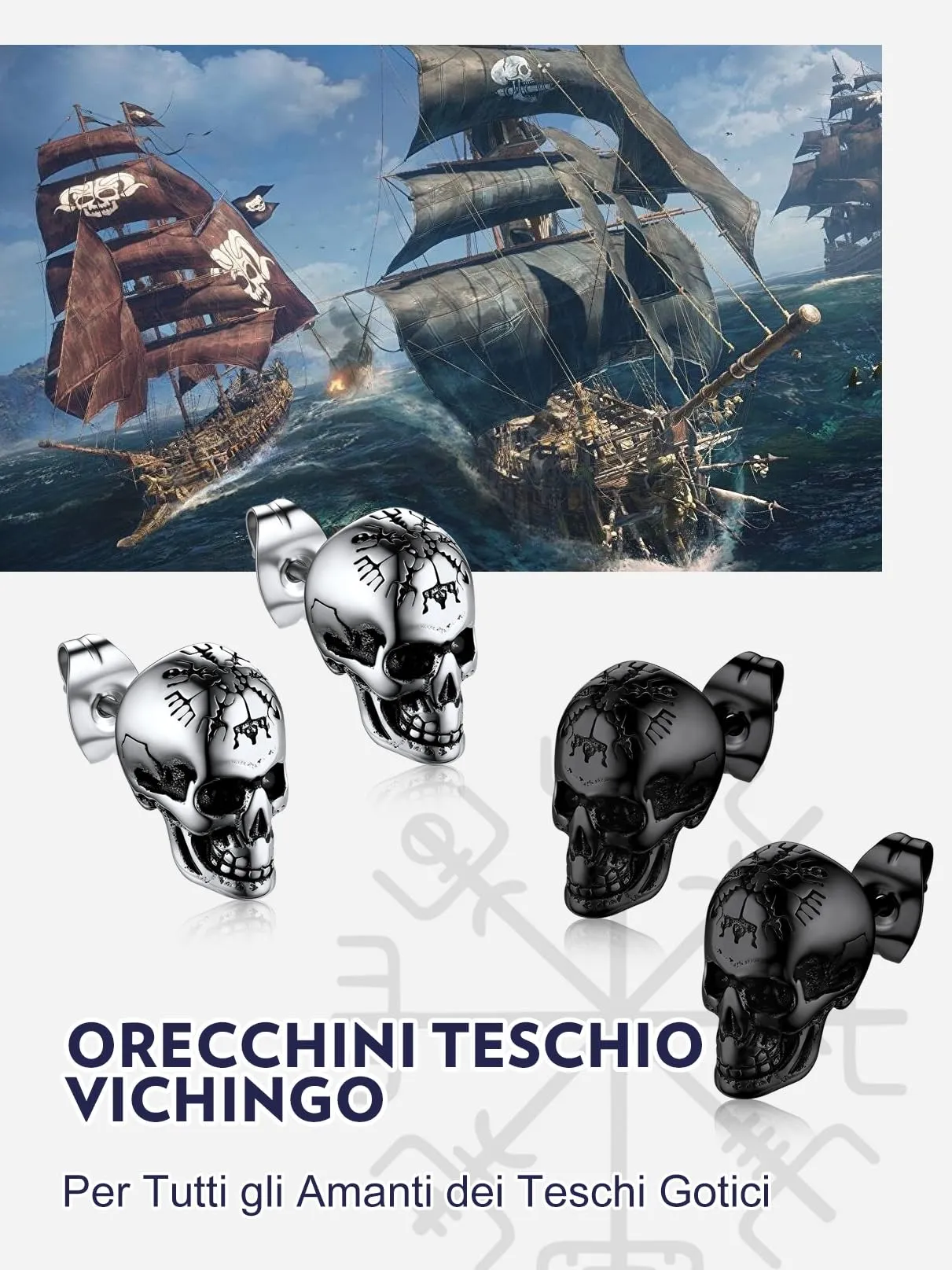 Bandmax Teschio Orecchini Pendenti Uomo Donna, Nero Orecchini Acciaio Chirurgico, 05 Stile Bussola Orecchini Anallergici, Gioielli Uomo di Moda per Punk Goth - immagine 7