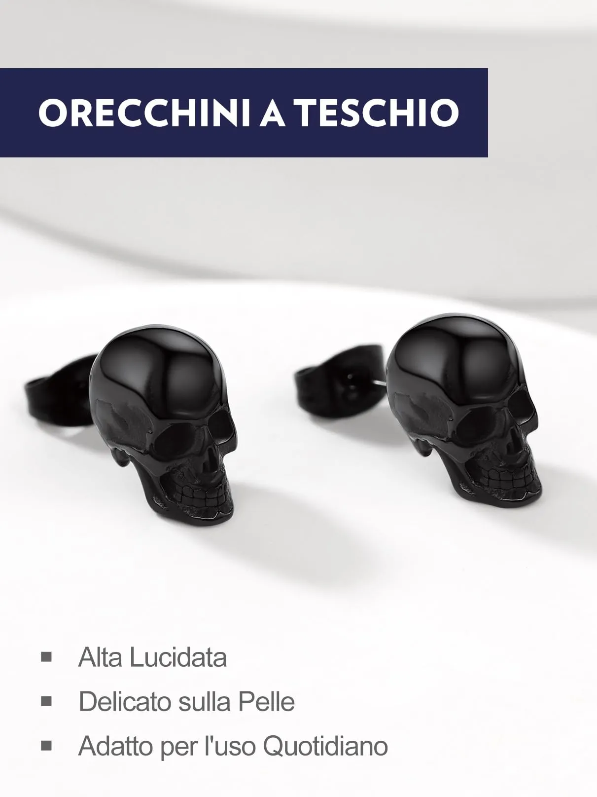 Bandmax Teschio Orecchini Pendenti Uomo Donna, Nero Orecchini Acciaio Chirurgico, 04 Stile Lucido Orecchini Anallergici, Gioielli Uomo di Moda per Punk Goth - immagine 4