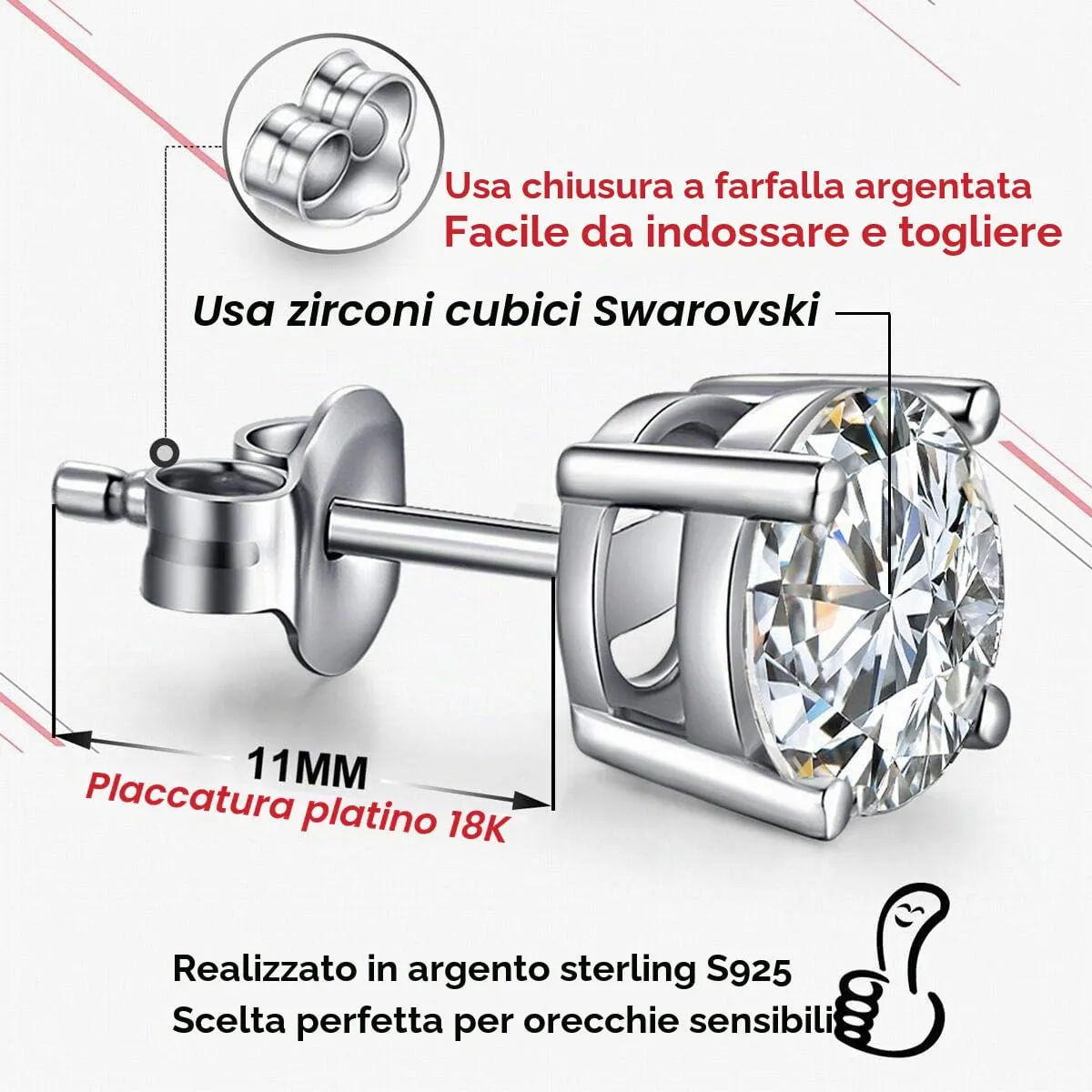 Orecchini Uomo Diamanti Zirconi Argento Diamante Orecchino Uomo Donna Con Zirconi Argento 18K Oro Placcata Orecchini Donna 4mm - immagine 5